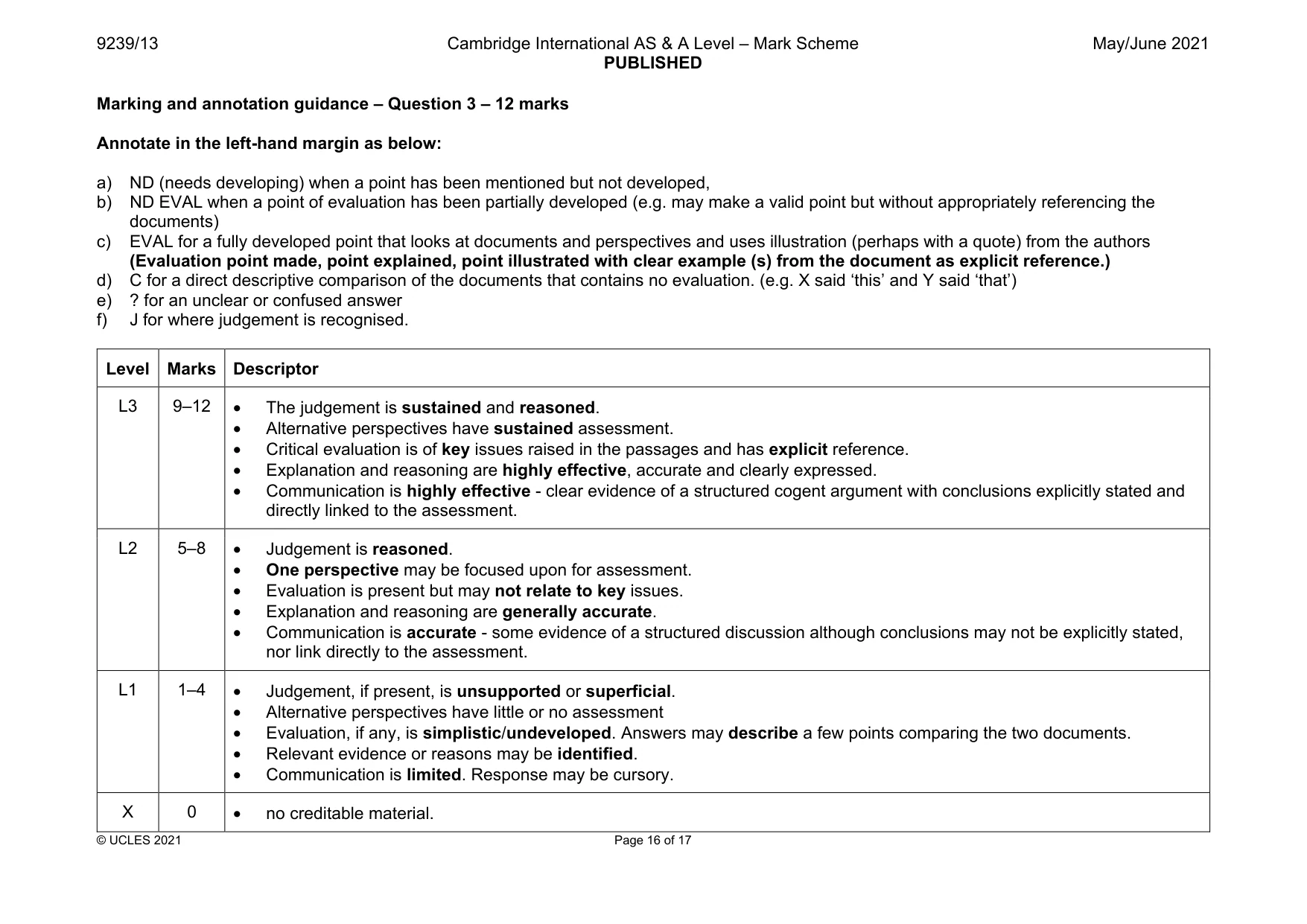 Mark scheme, page 16 of 17
