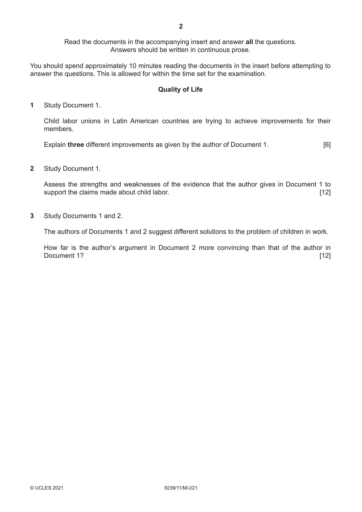 Cambridge A Level Global Perspectives and Research 9239 2021 May/June Paper 1 · Variant 1 question paper, page 2 of 4