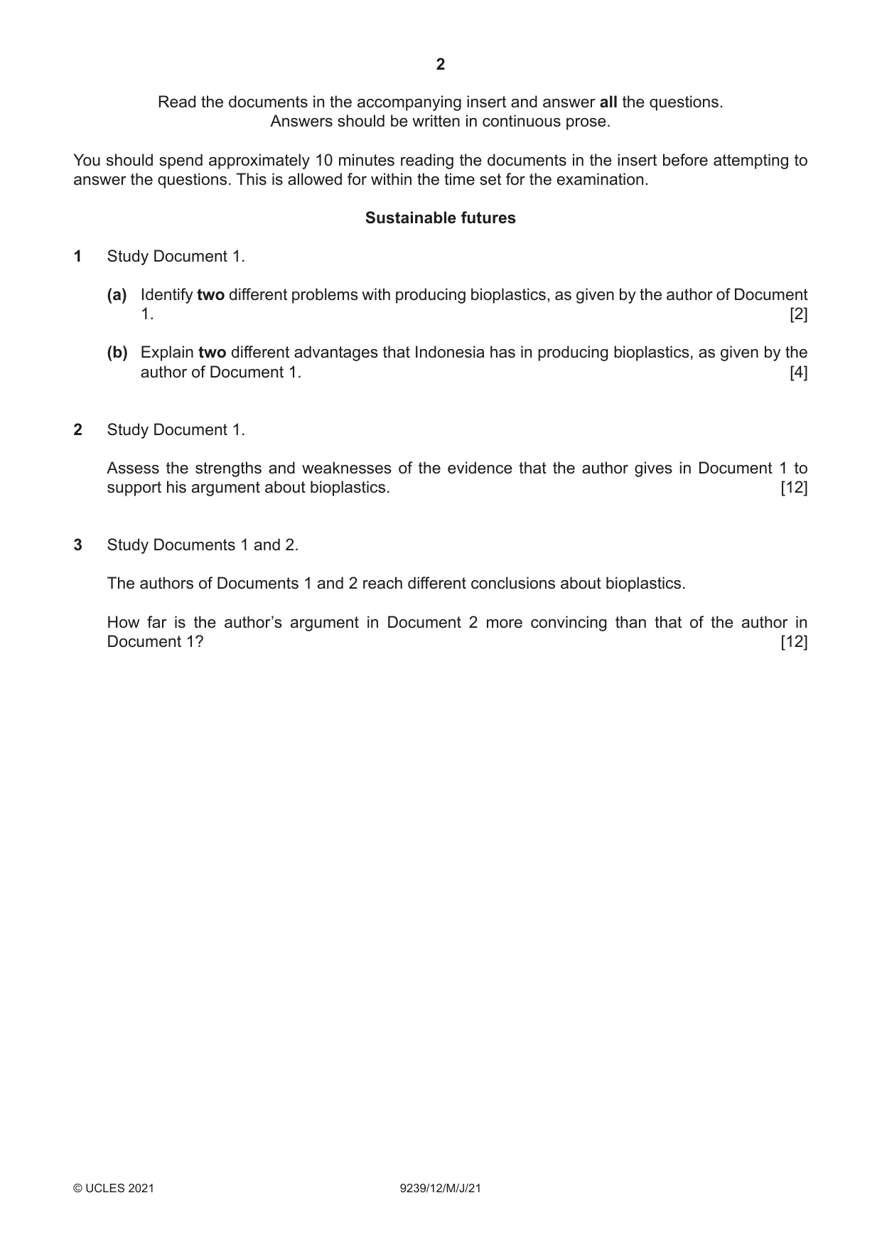 Cambridge A Level Global Perspectives and Research 9239 2021 May/June Paper 1 · Variant 2 question paper, page 2 of 4