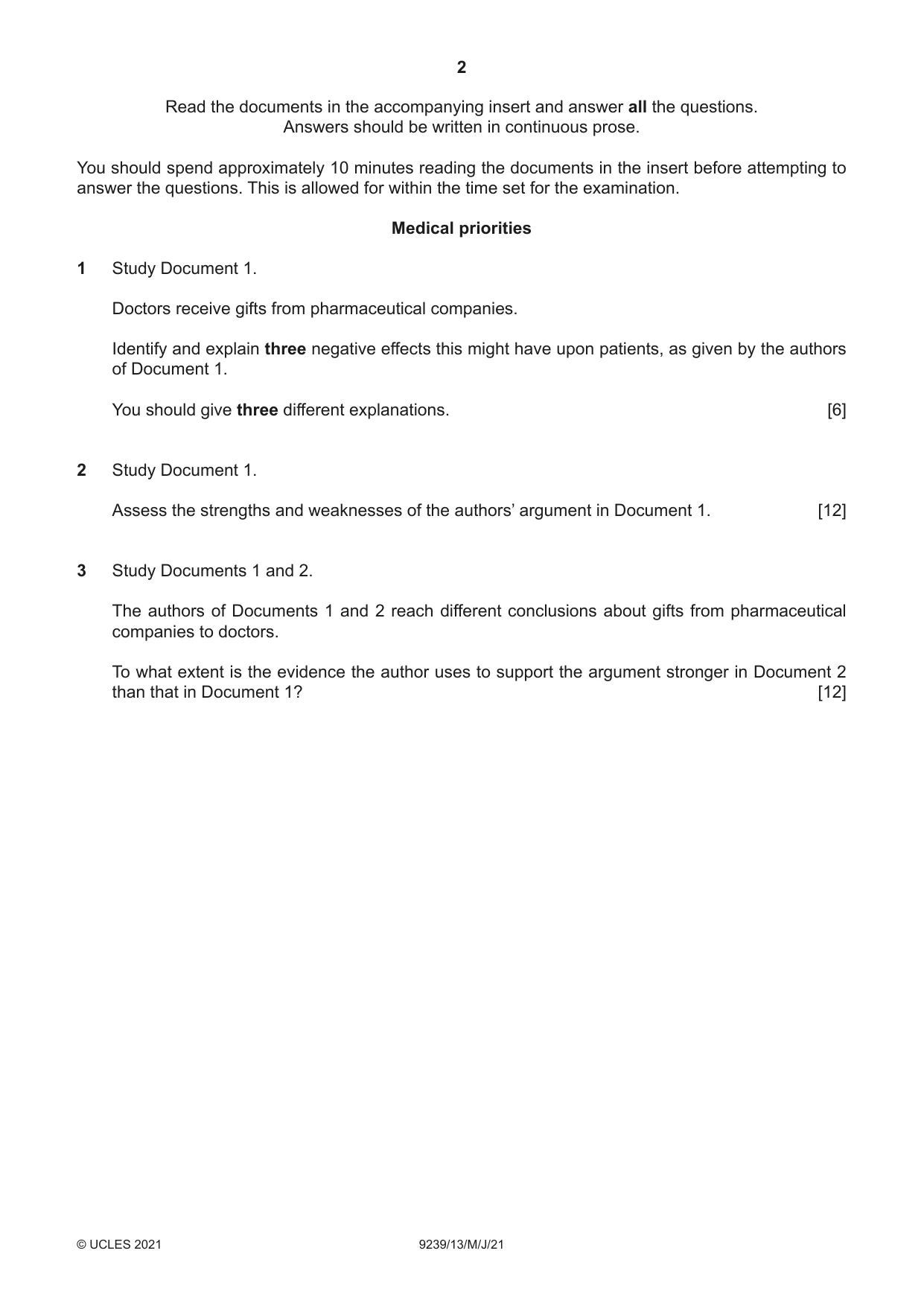 Cambridge A Level Global Perspectives and Research 9239 2021 May/June Paper 1 · Variant 3 question paper, page 2 of 4