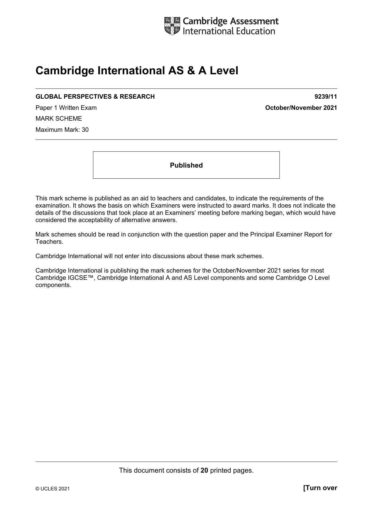 Mark scheme, page 1 of 20