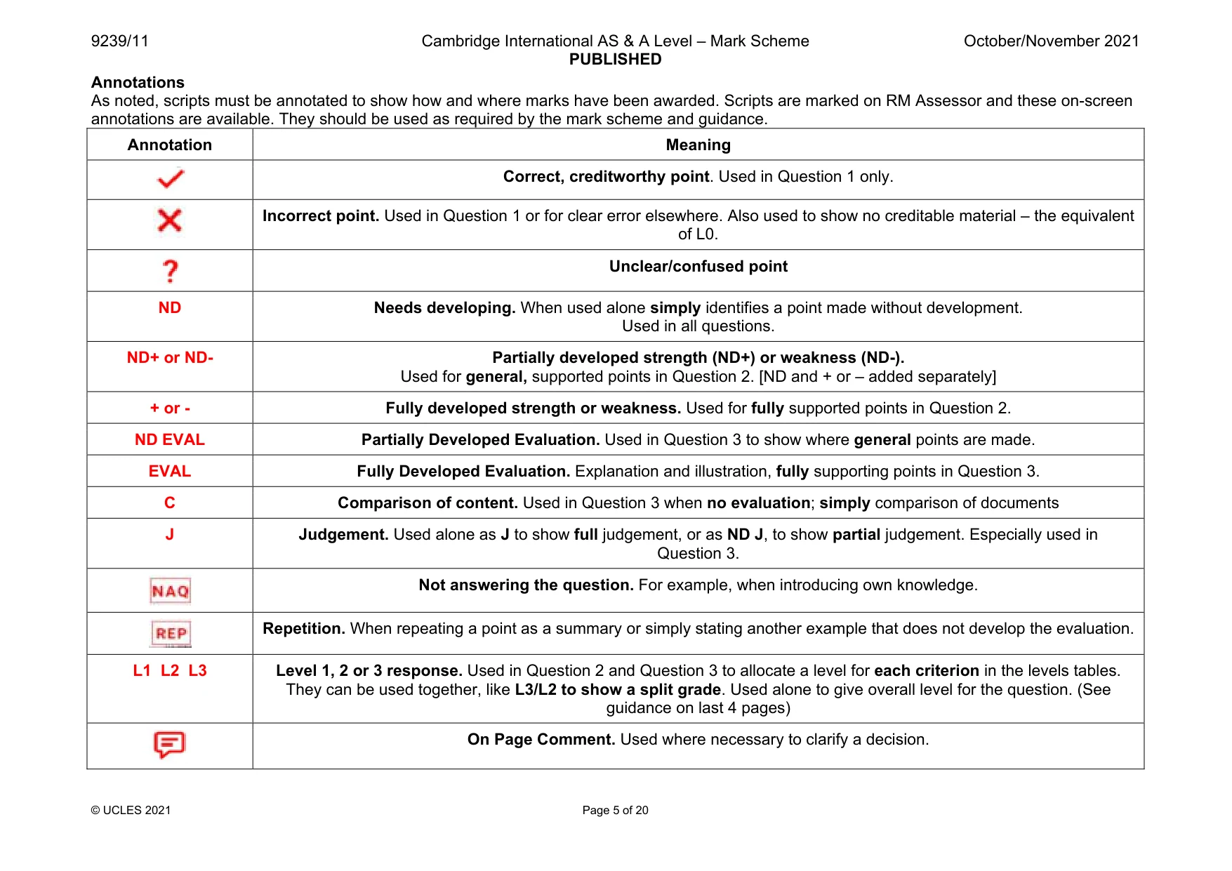 Mark scheme, page 5 of 20