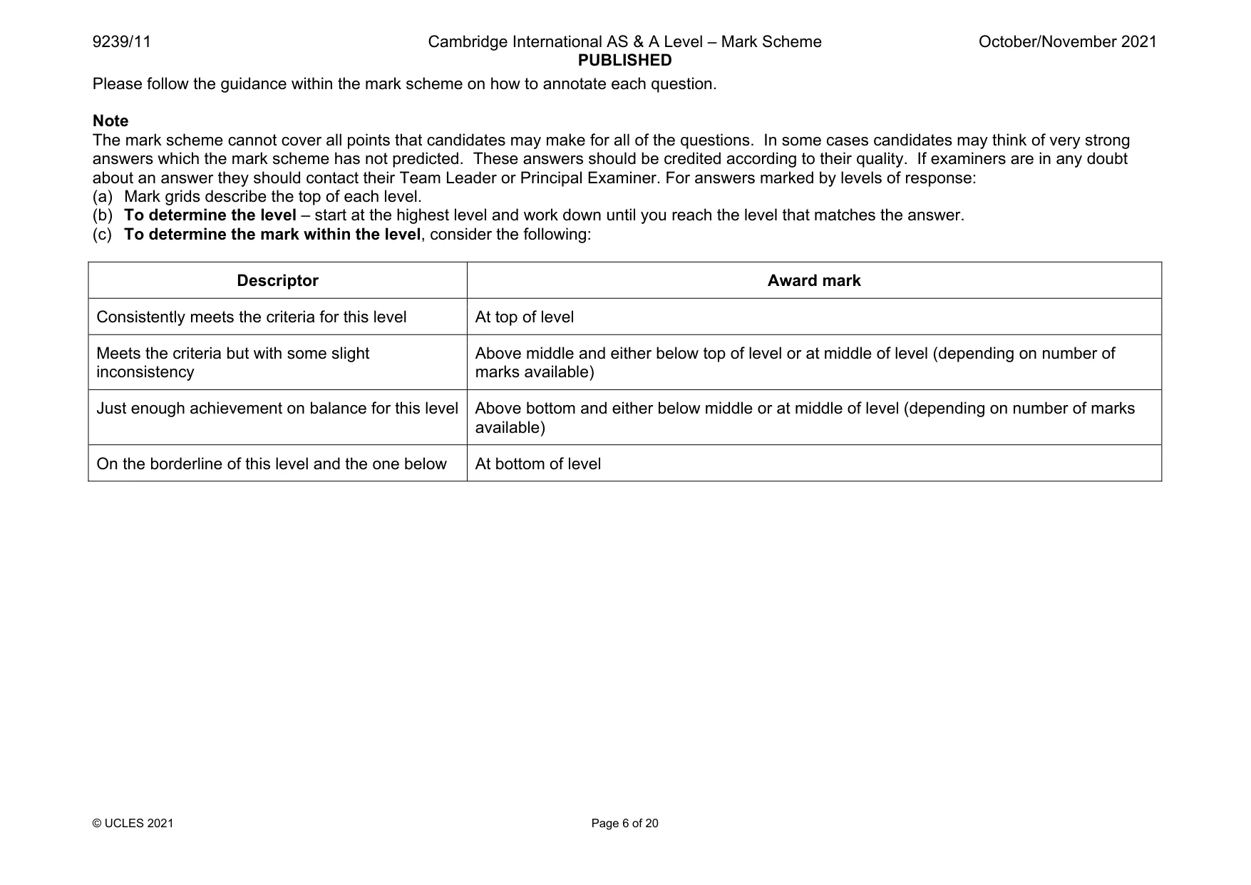 Mark scheme, page 6 of 20