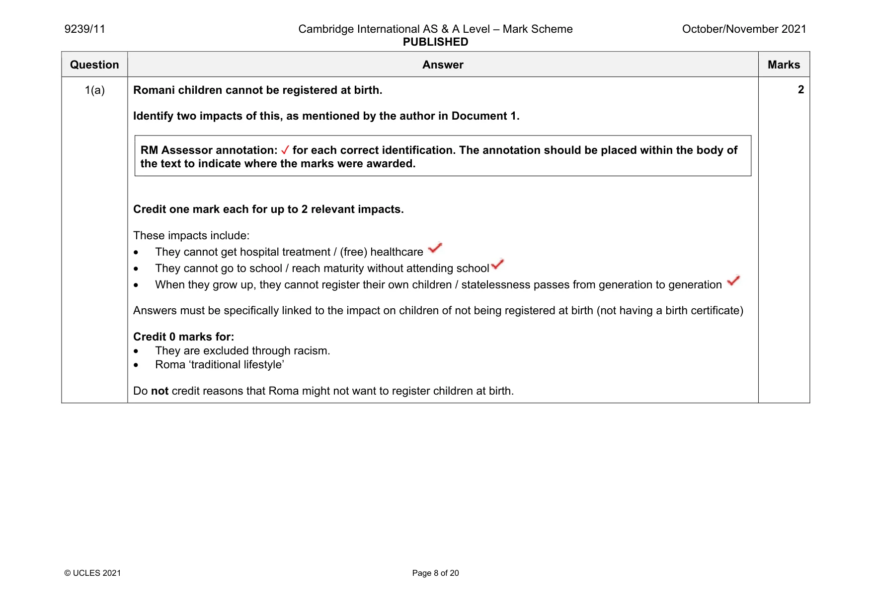 Mark scheme, page 8 of 20