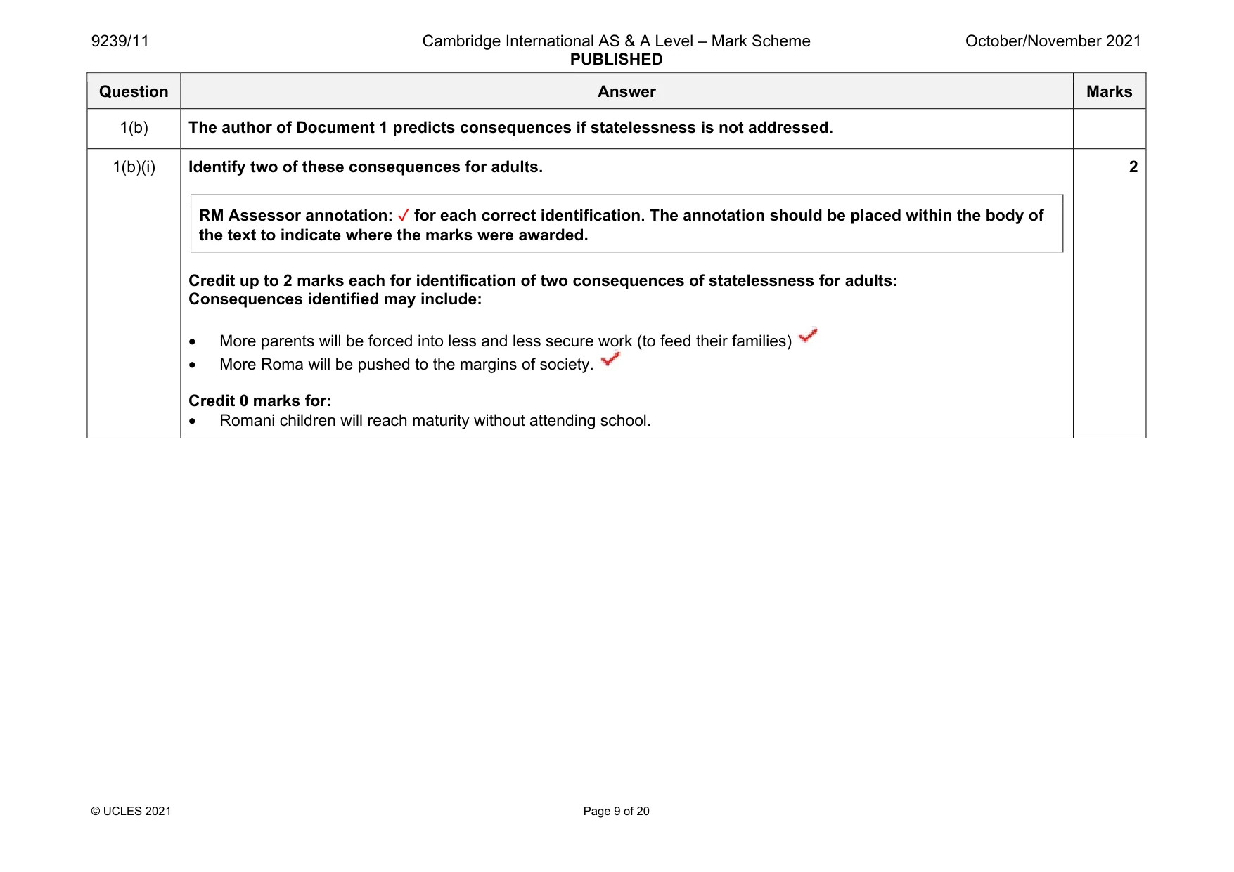 Mark scheme, page 9 of 20