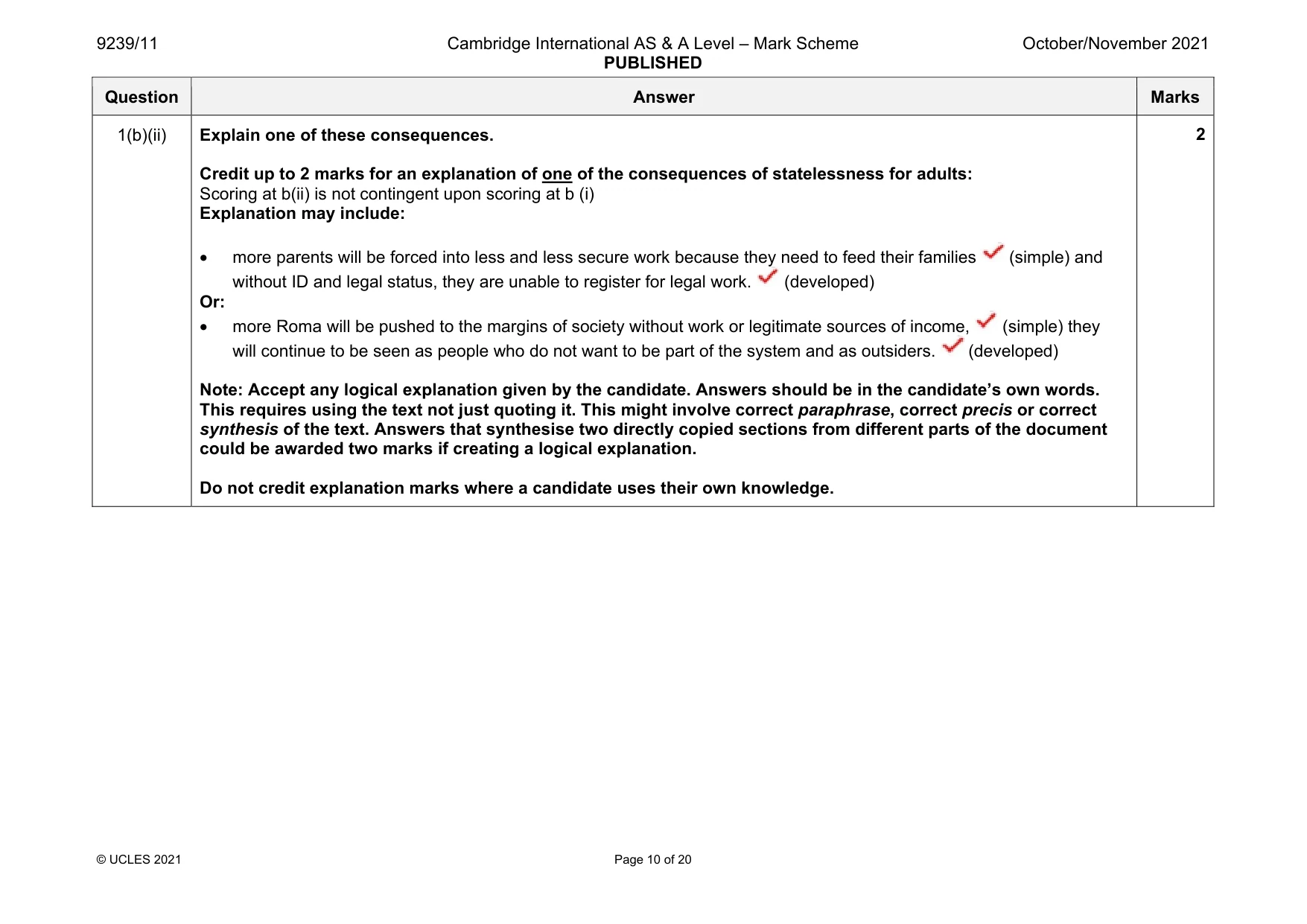 Mark scheme, page 10 of 20