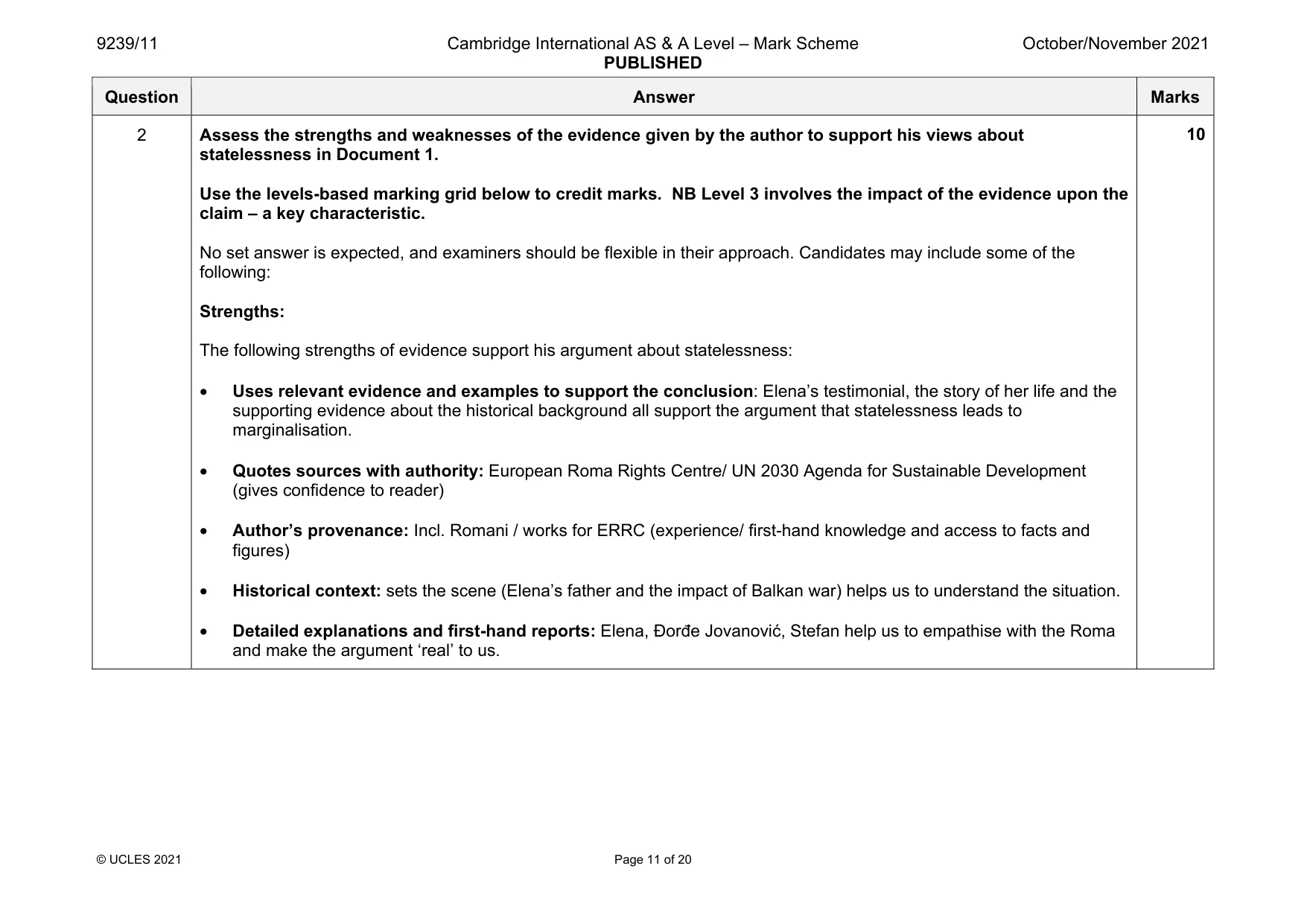 Mark scheme, page 11 of 20