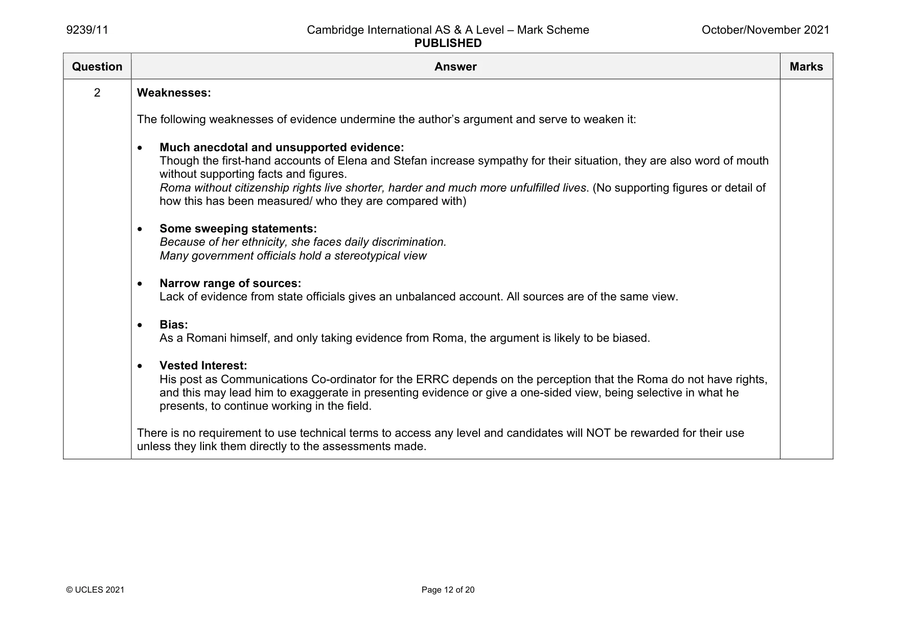 Mark scheme, page 12 of 20