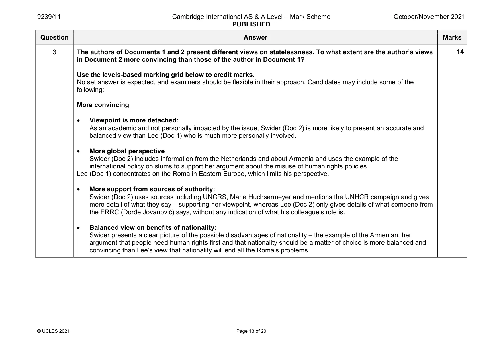 Mark scheme, page 13 of 20