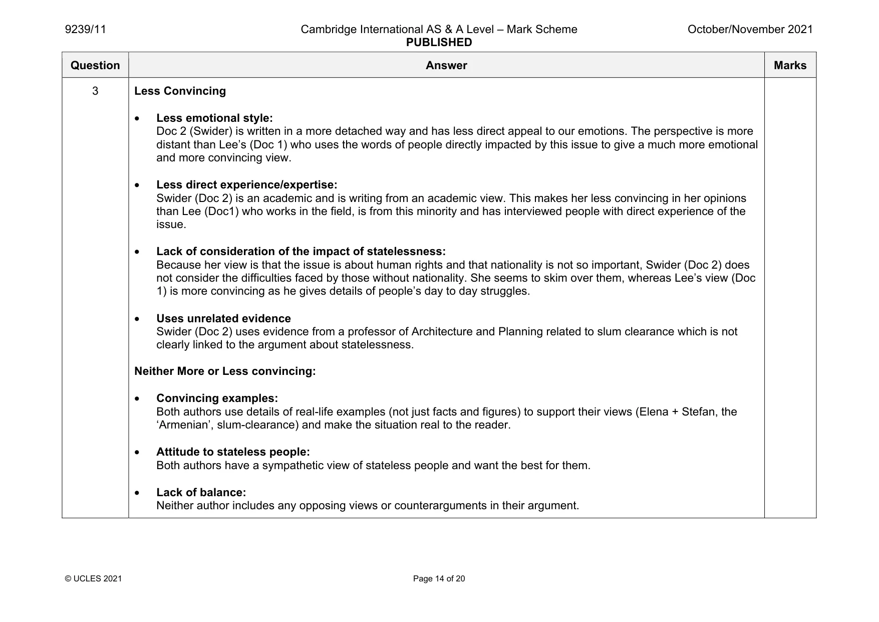 Mark scheme, page 14 of 20