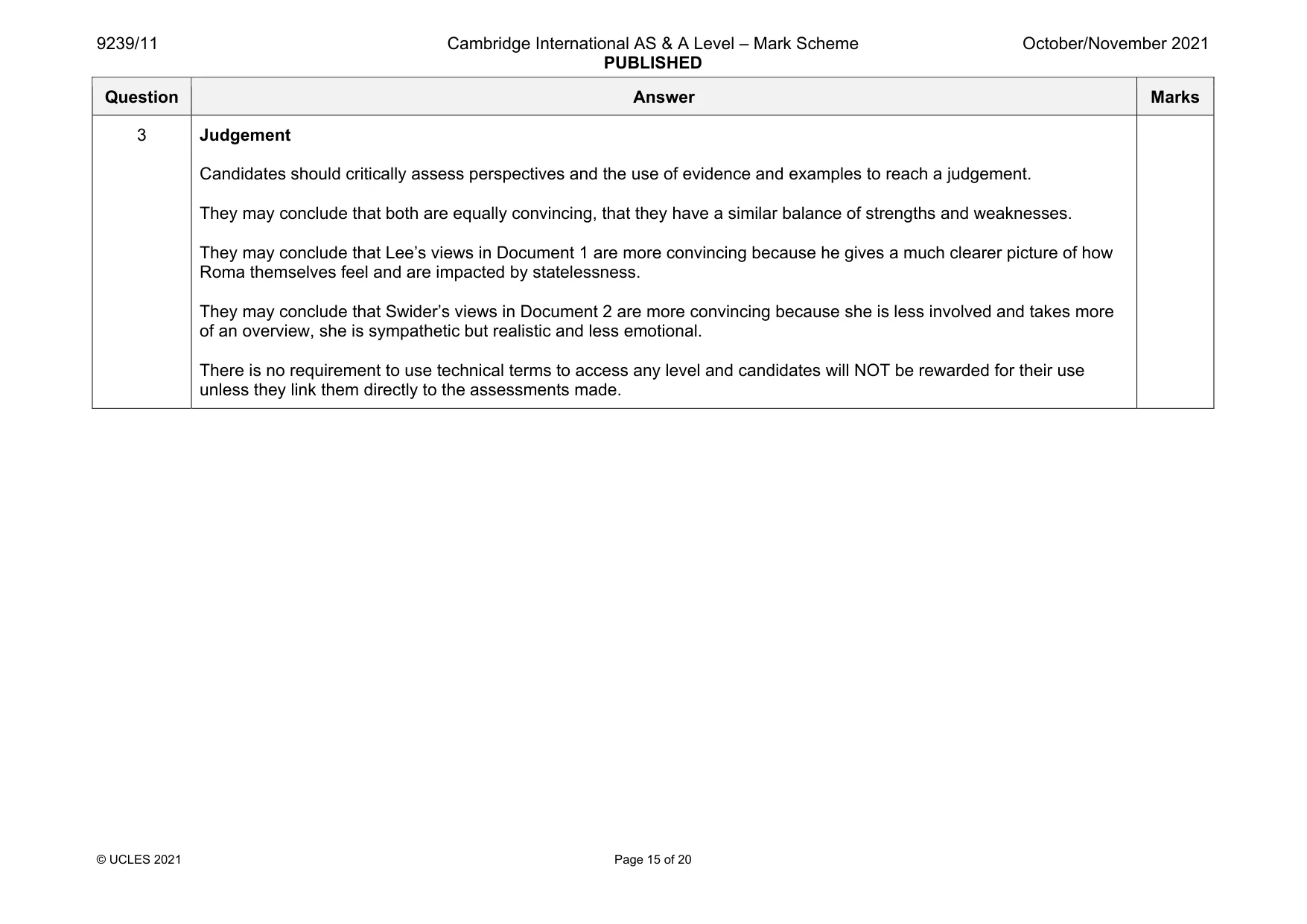 Mark scheme, page 15 of 20