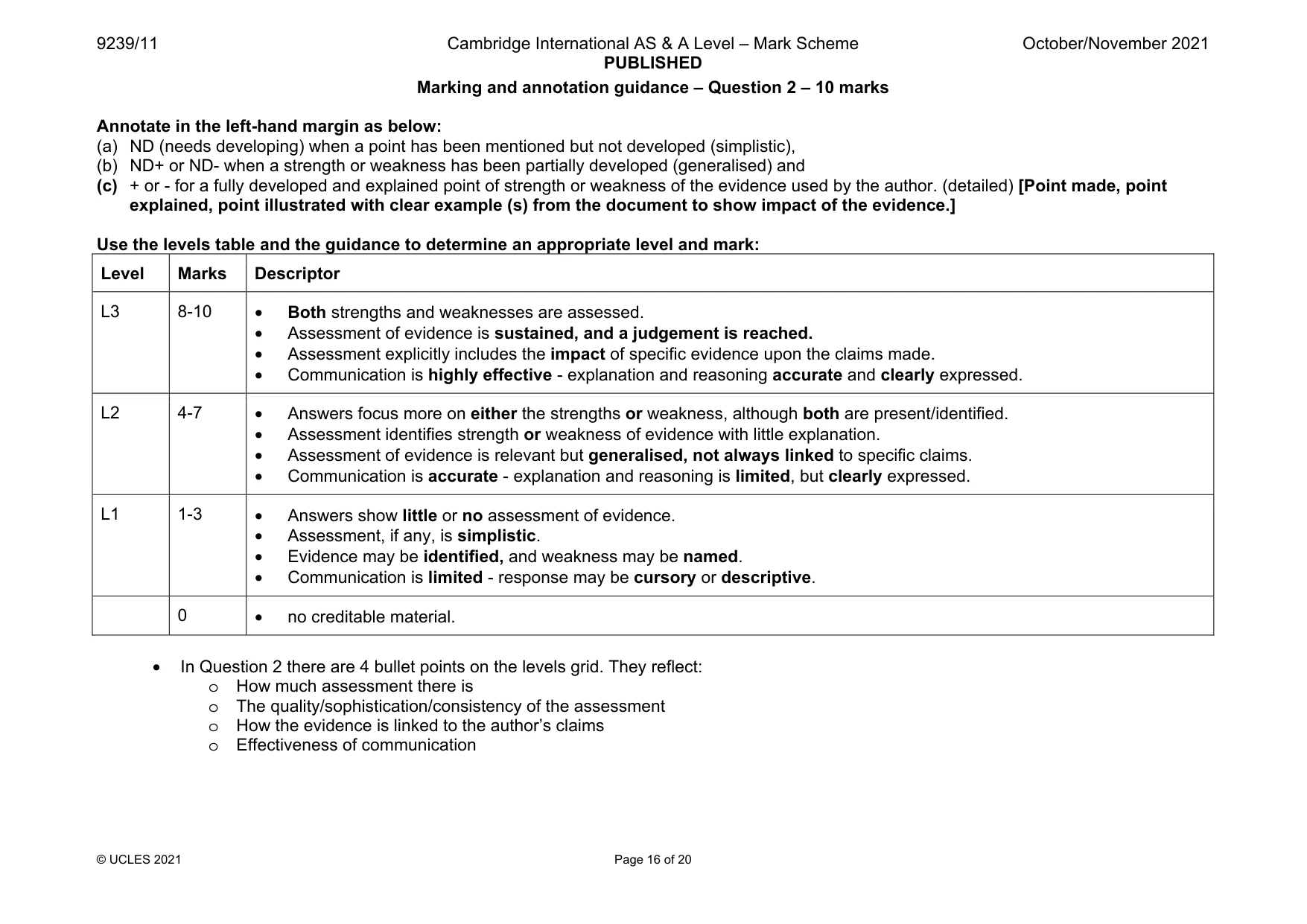 Mark scheme, page 16 of 20