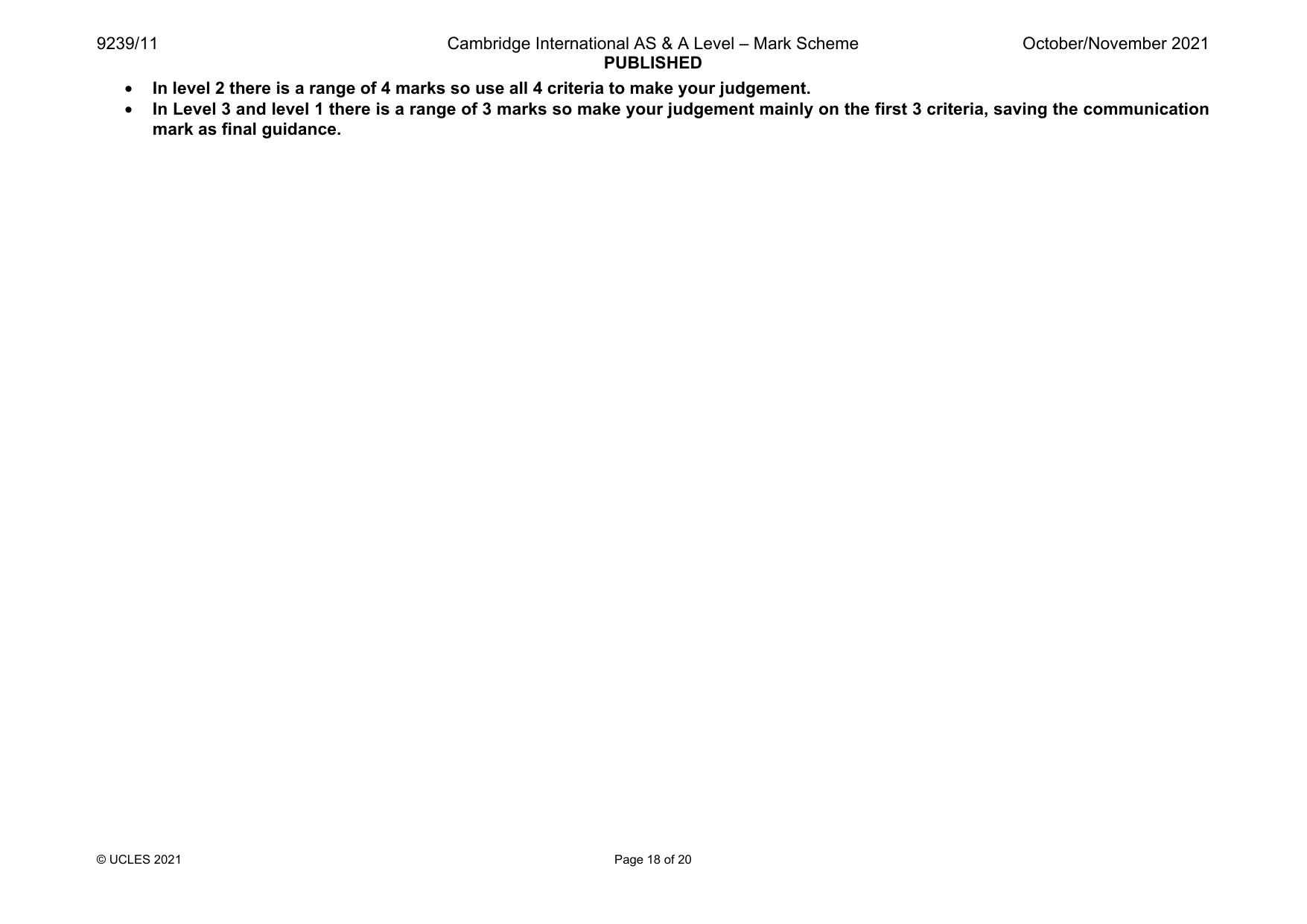 Mark scheme, page 18 of 20