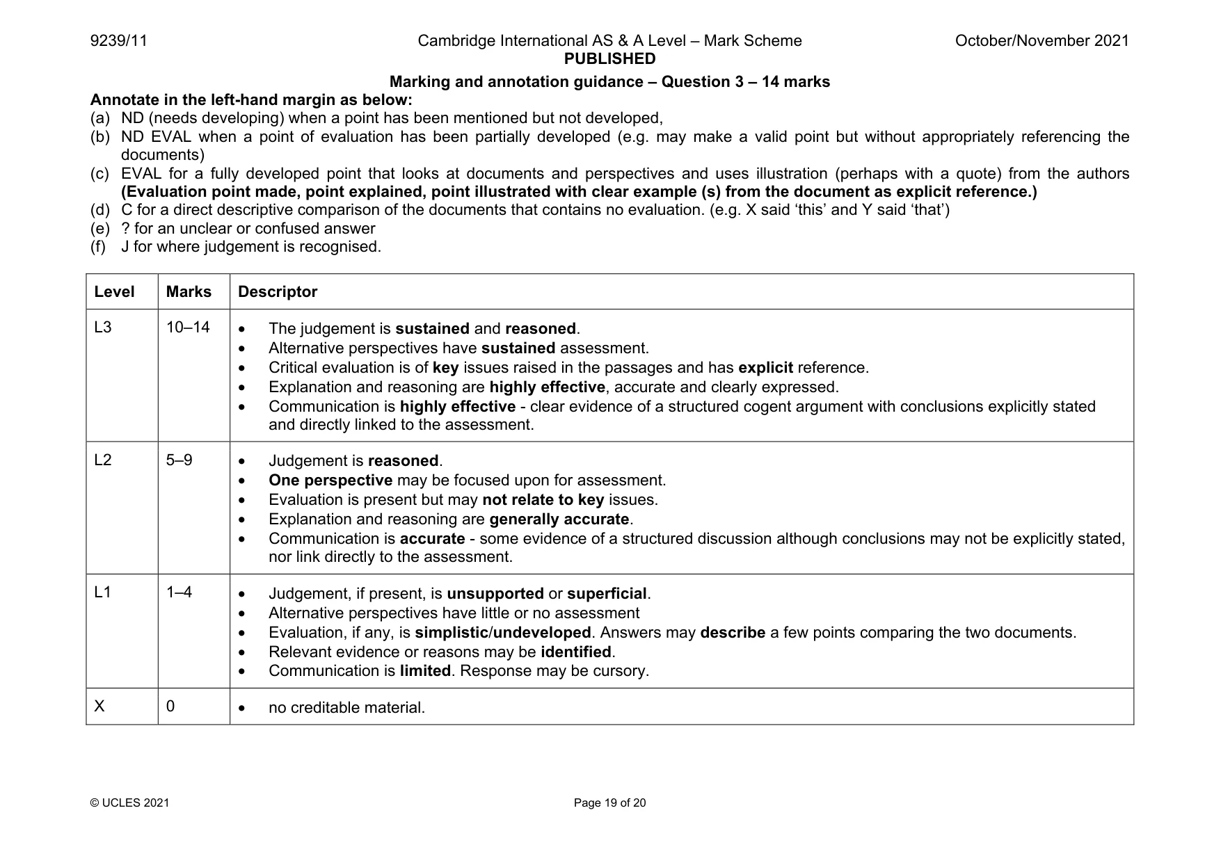 Mark scheme, page 19 of 20
