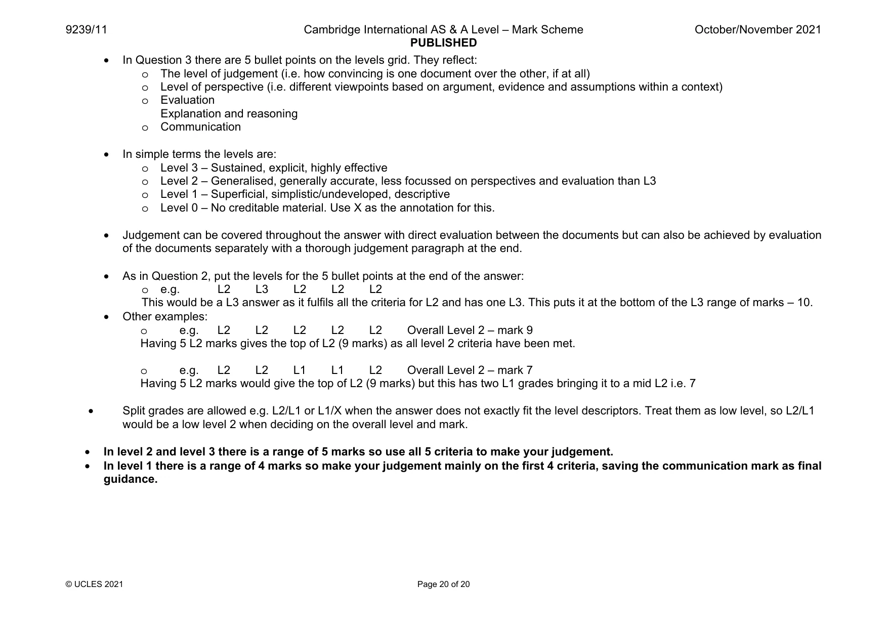 Mark scheme, page 20 of 20