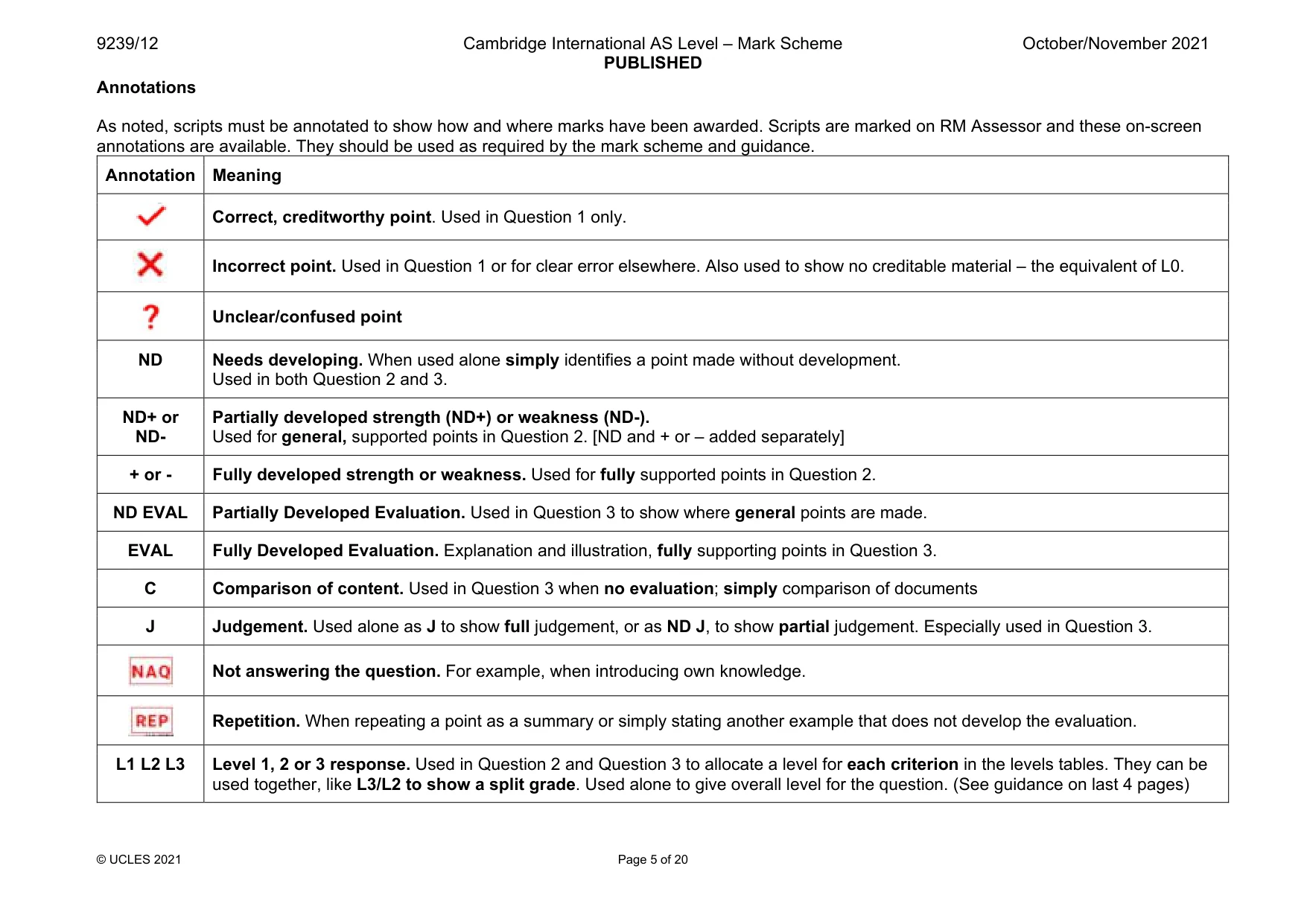Mark scheme, page 5 of 20