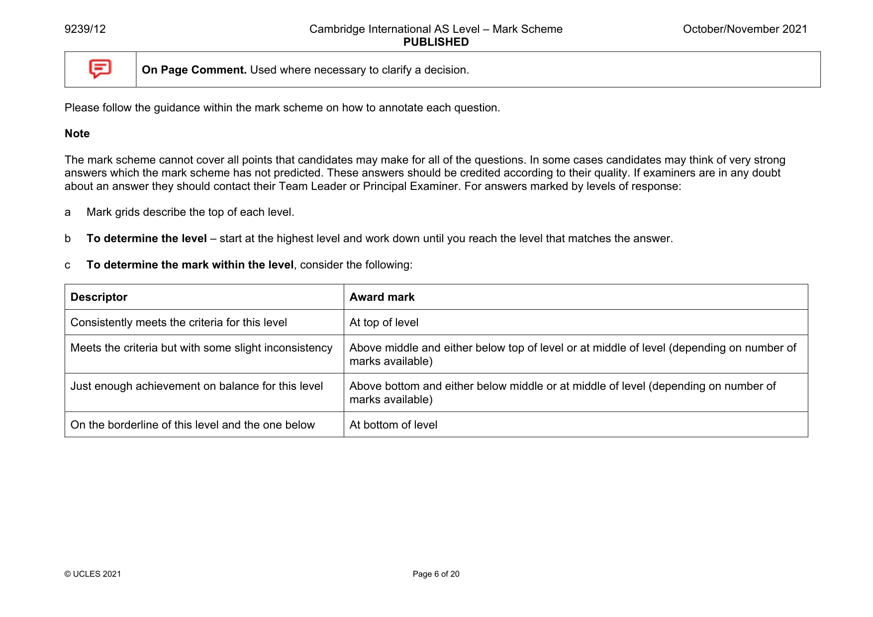 Mark scheme, page 6 of 20