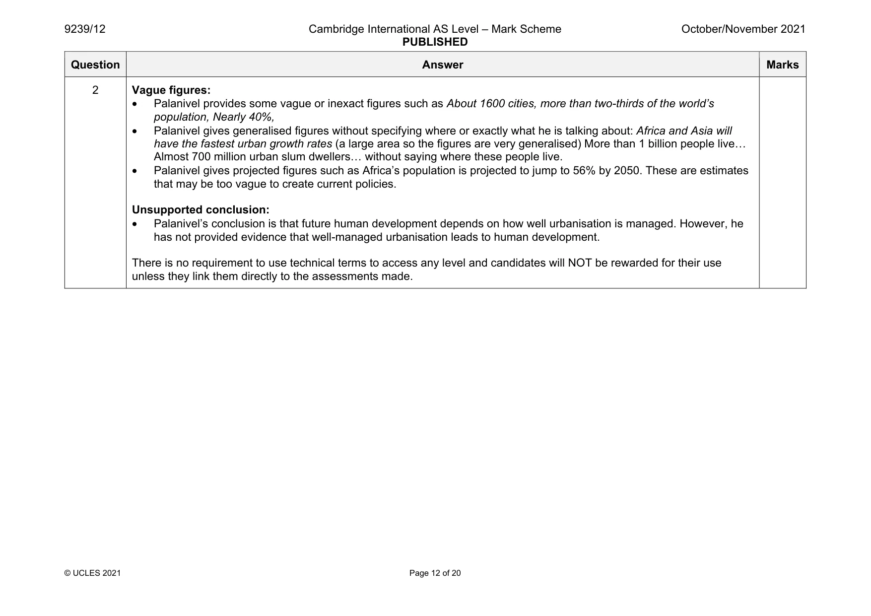 Mark scheme, page 12 of 20