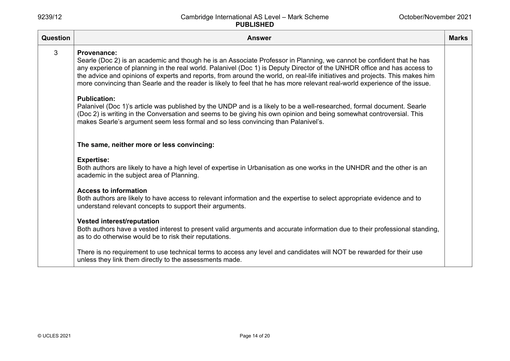Mark scheme, page 14 of 20