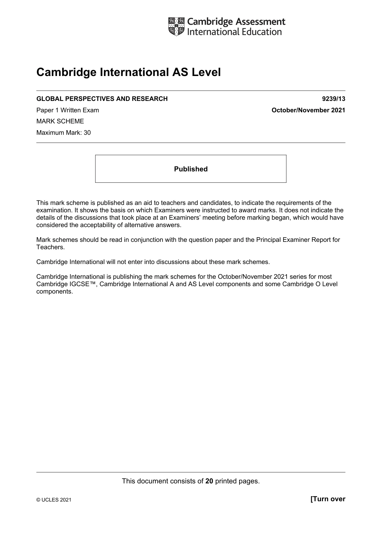 Mark scheme, page 1 of 20