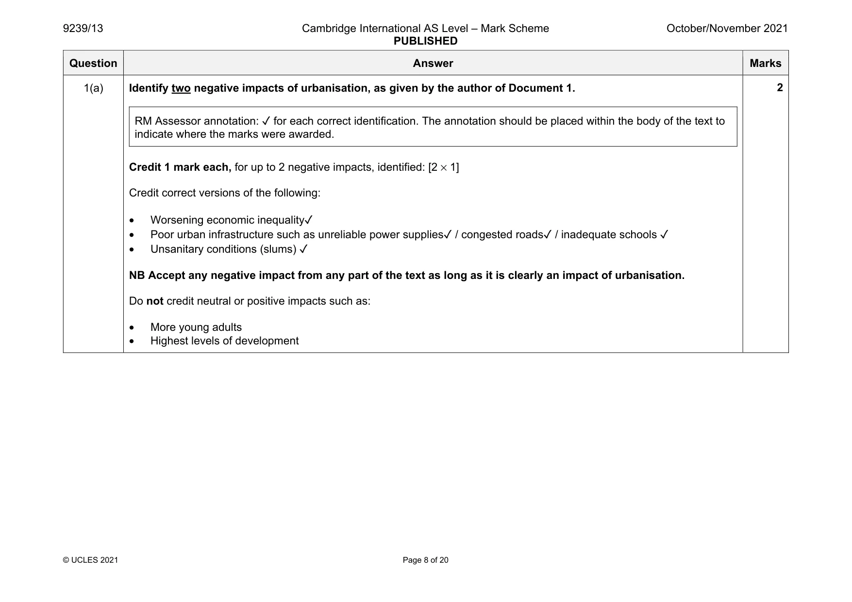 Mark scheme, page 8 of 20