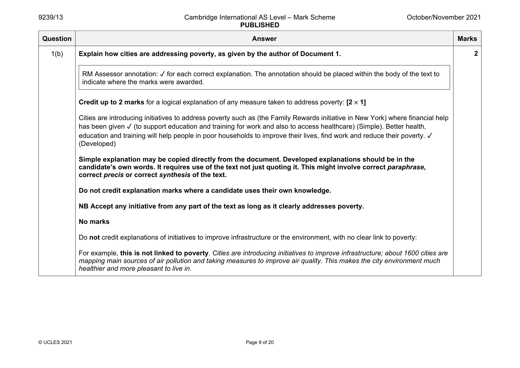 Mark scheme, page 9 of 20