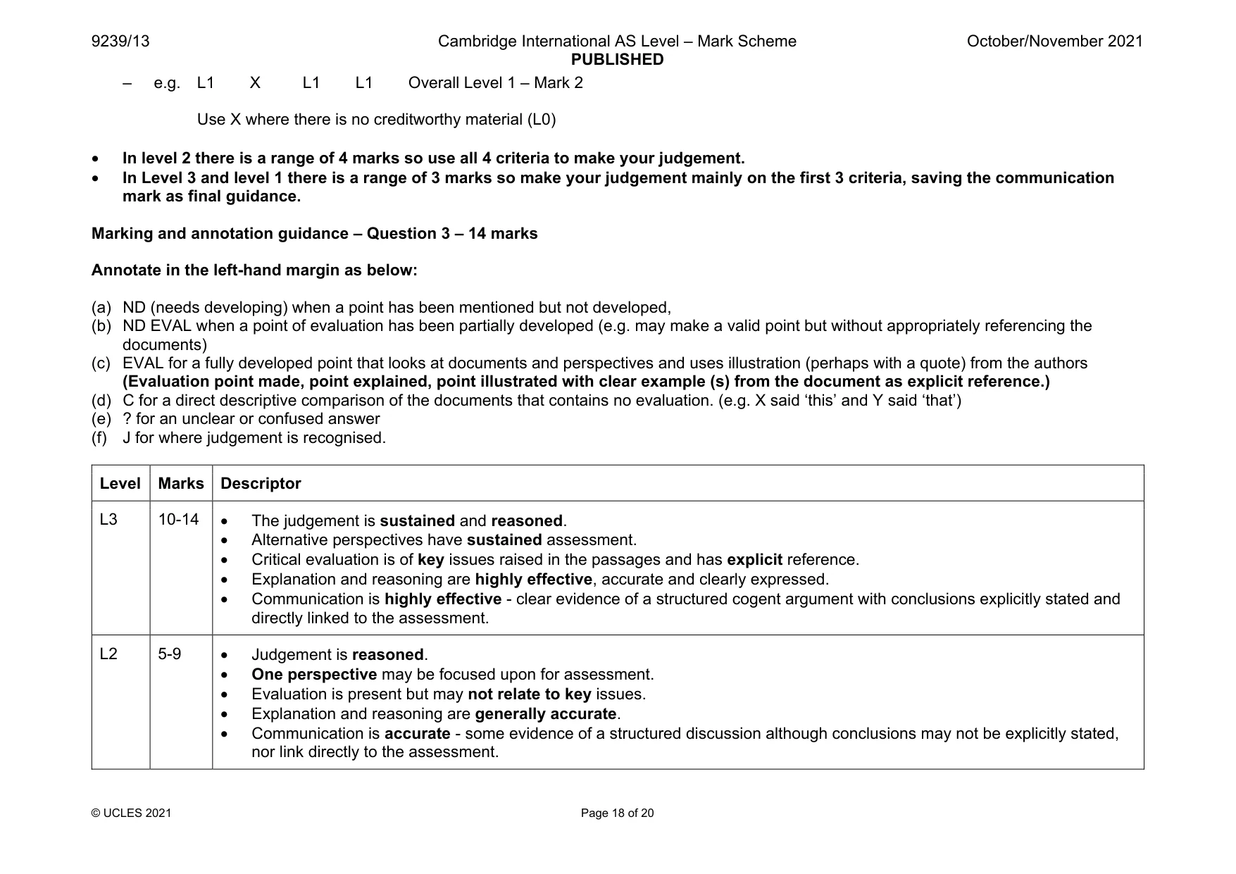 Mark scheme, page 18 of 20