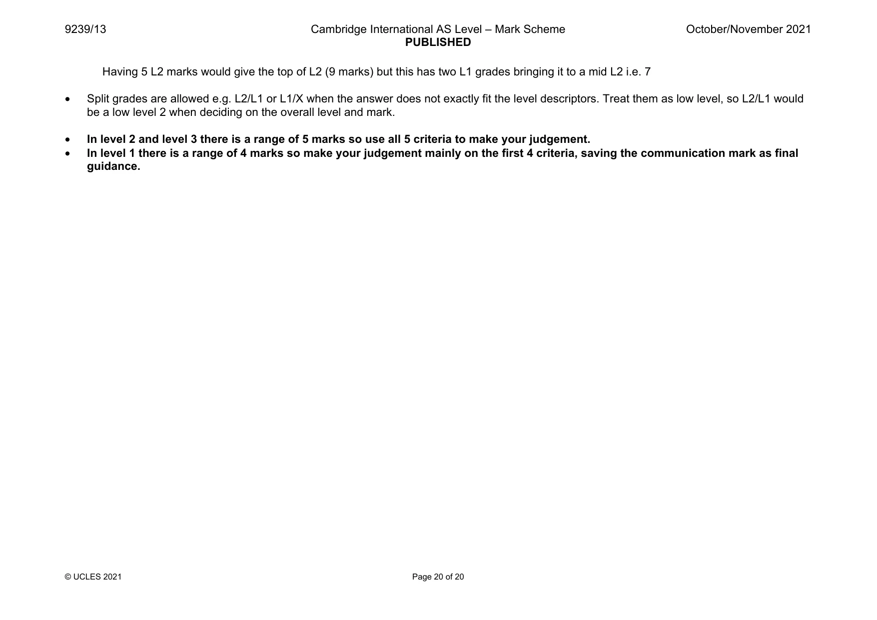Mark scheme, page 20 of 20