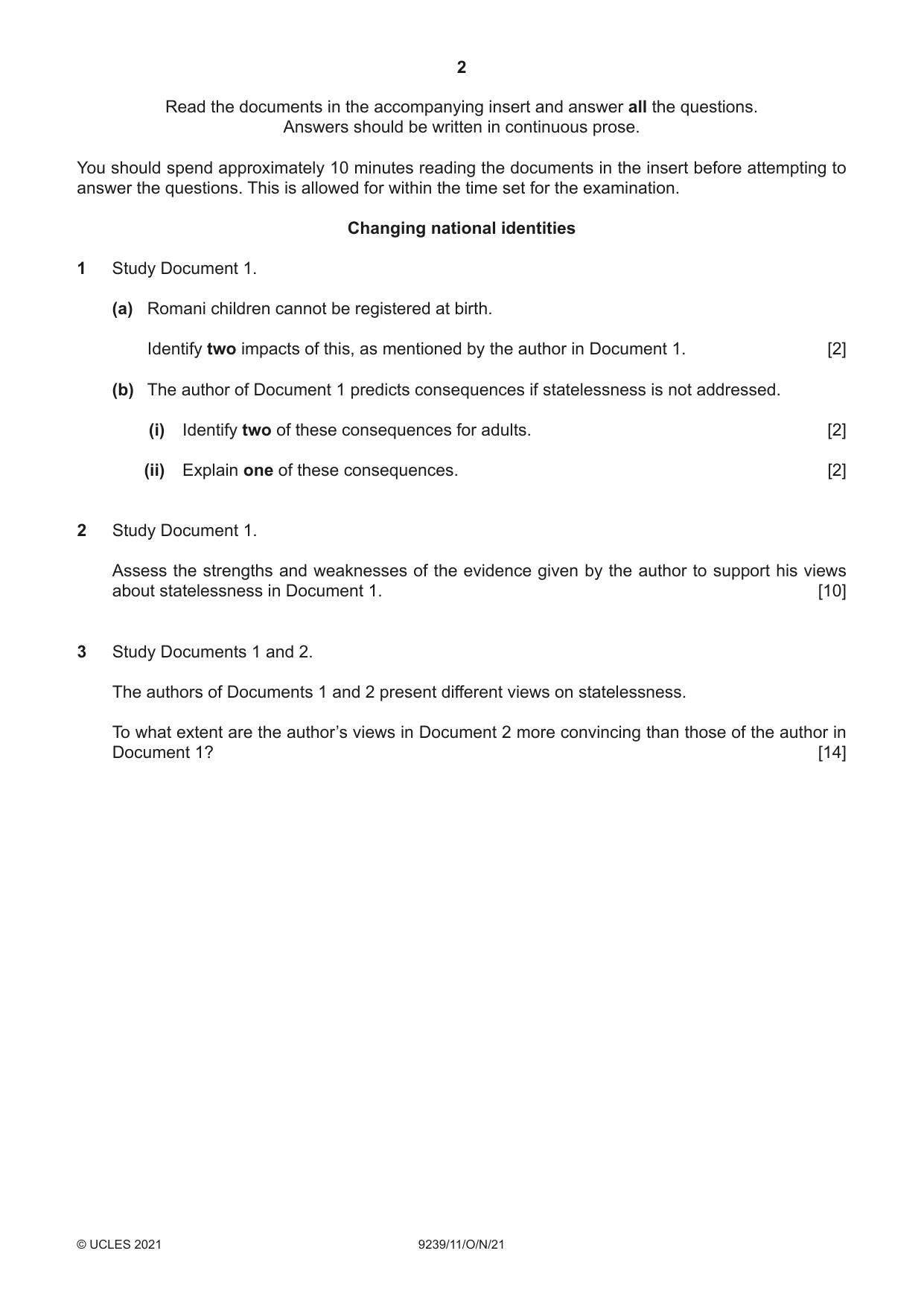 Cambridge A Level Global Perspectives and Research 9239 2021 Oct/Nov Paper 1 · Variant 1 question paper, page 2 of 4