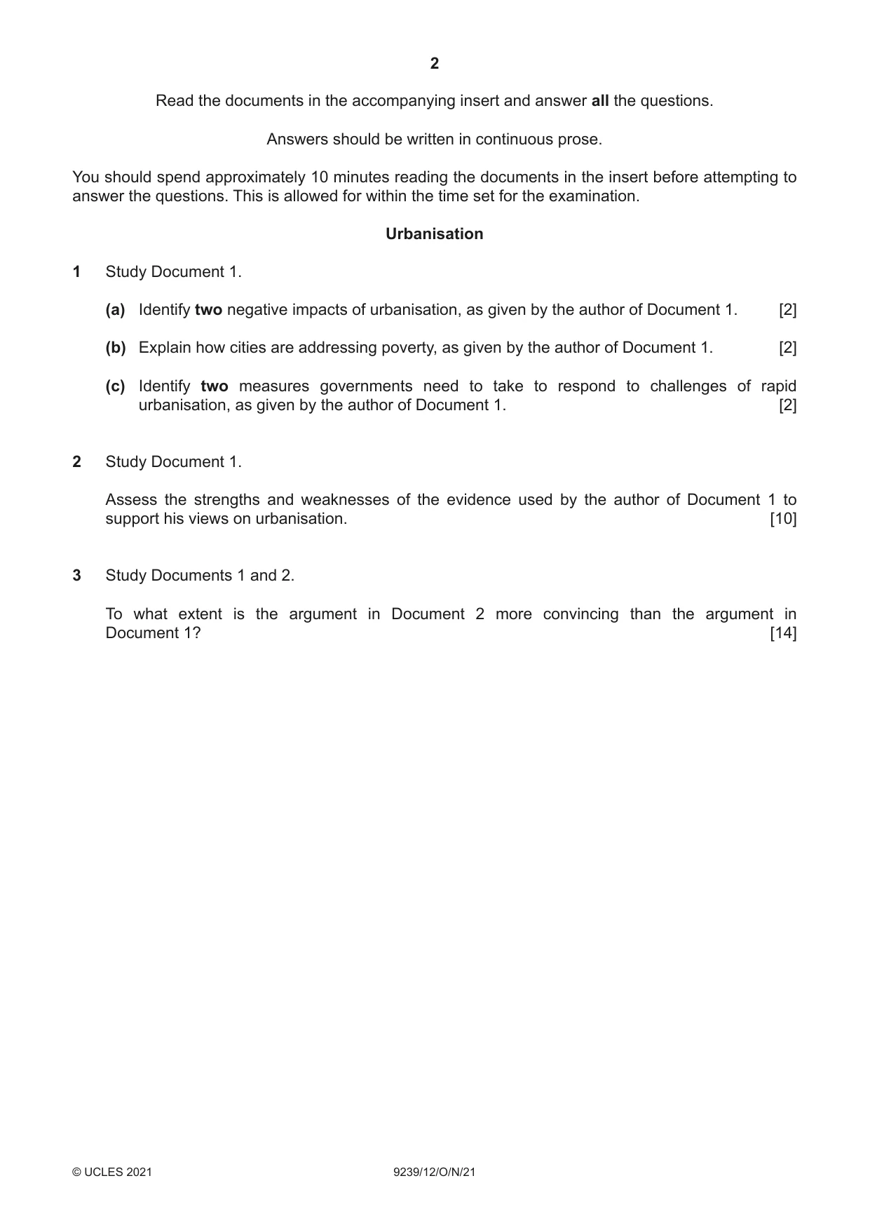 Cambridge A Level Global Perspectives and Research 9239 2021 Oct/Nov Paper 1 · Variant 2 question paper, page 2 of 4