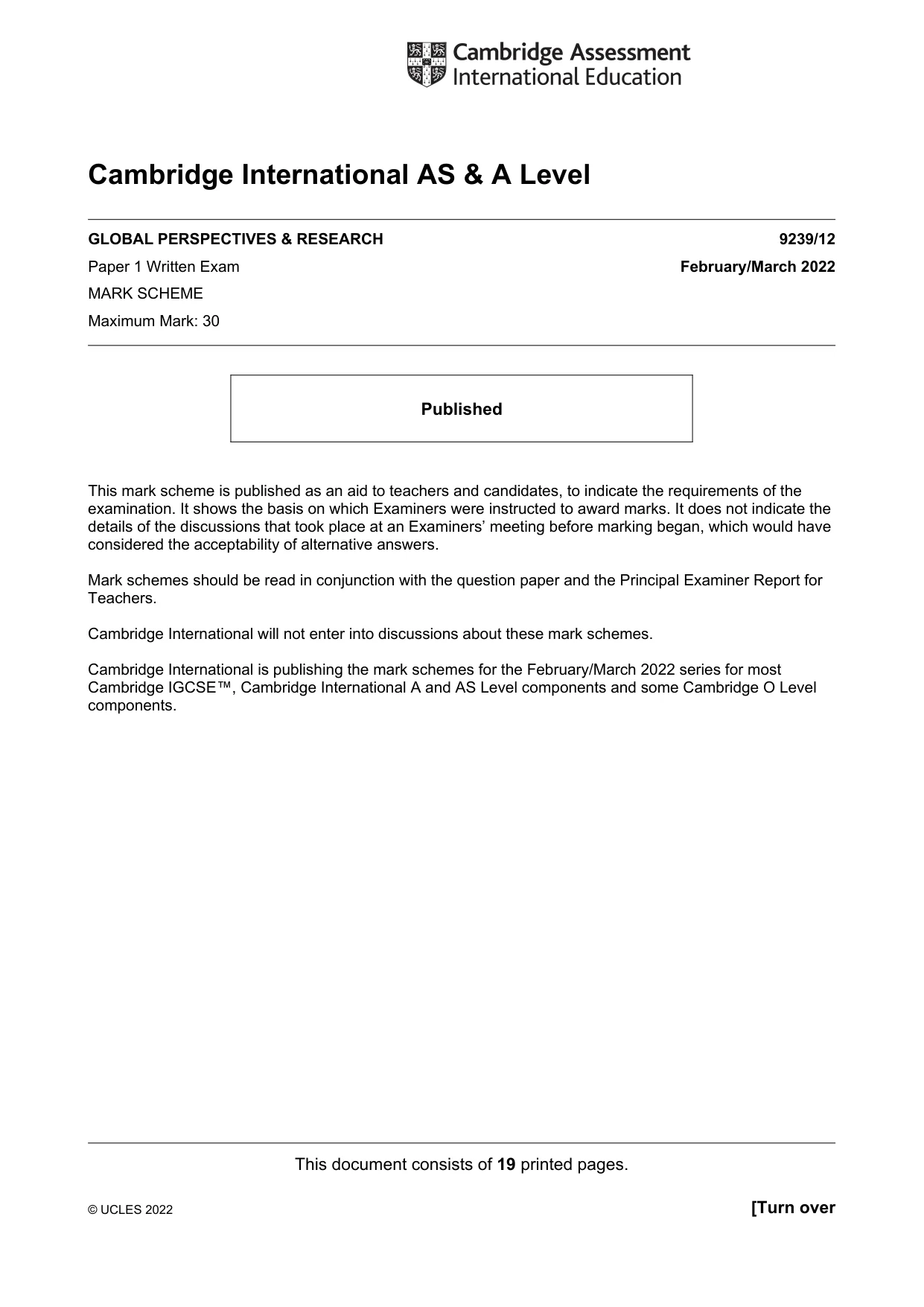 Mark scheme, page 1 of 19