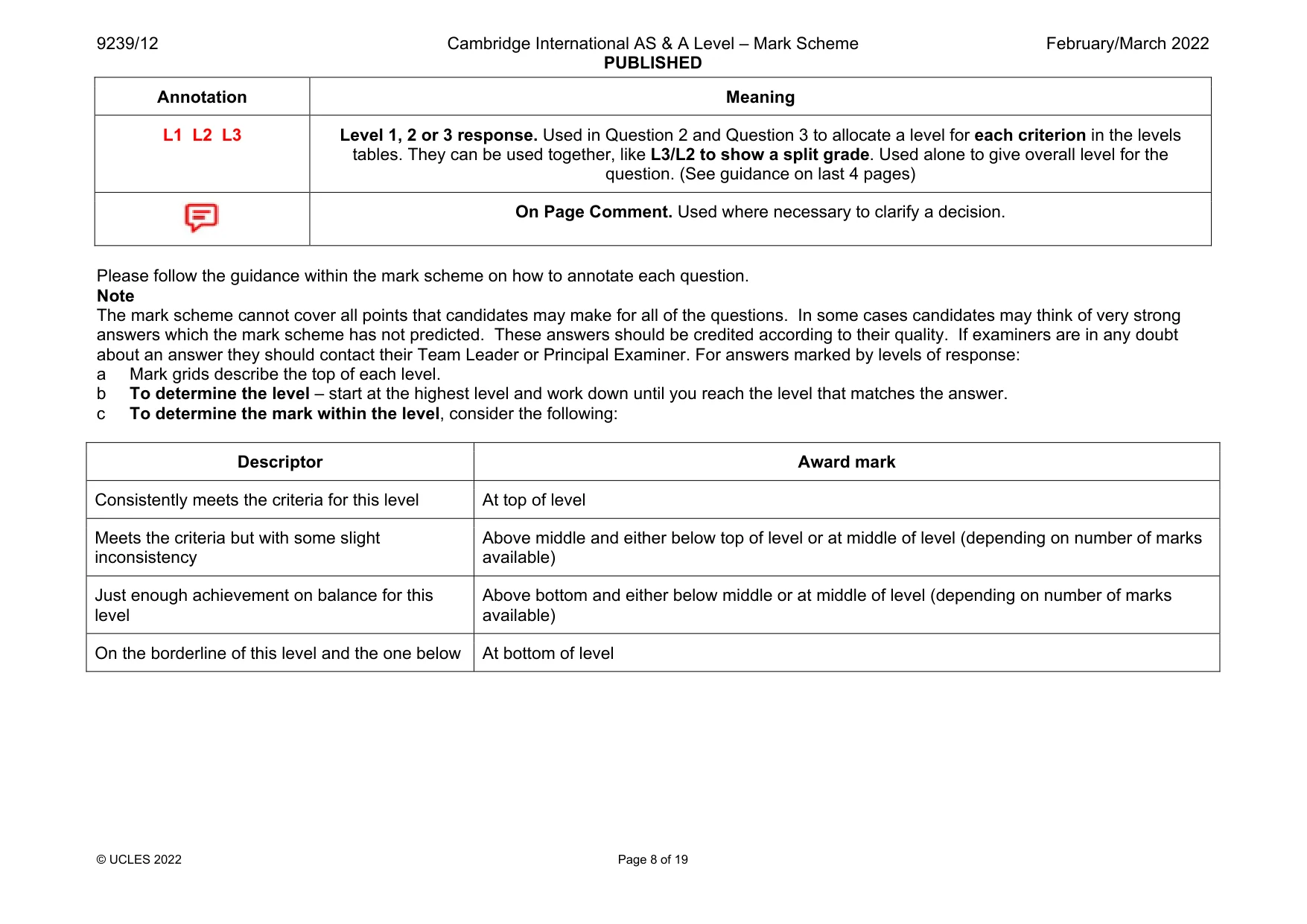 Mark scheme, page 8 of 19