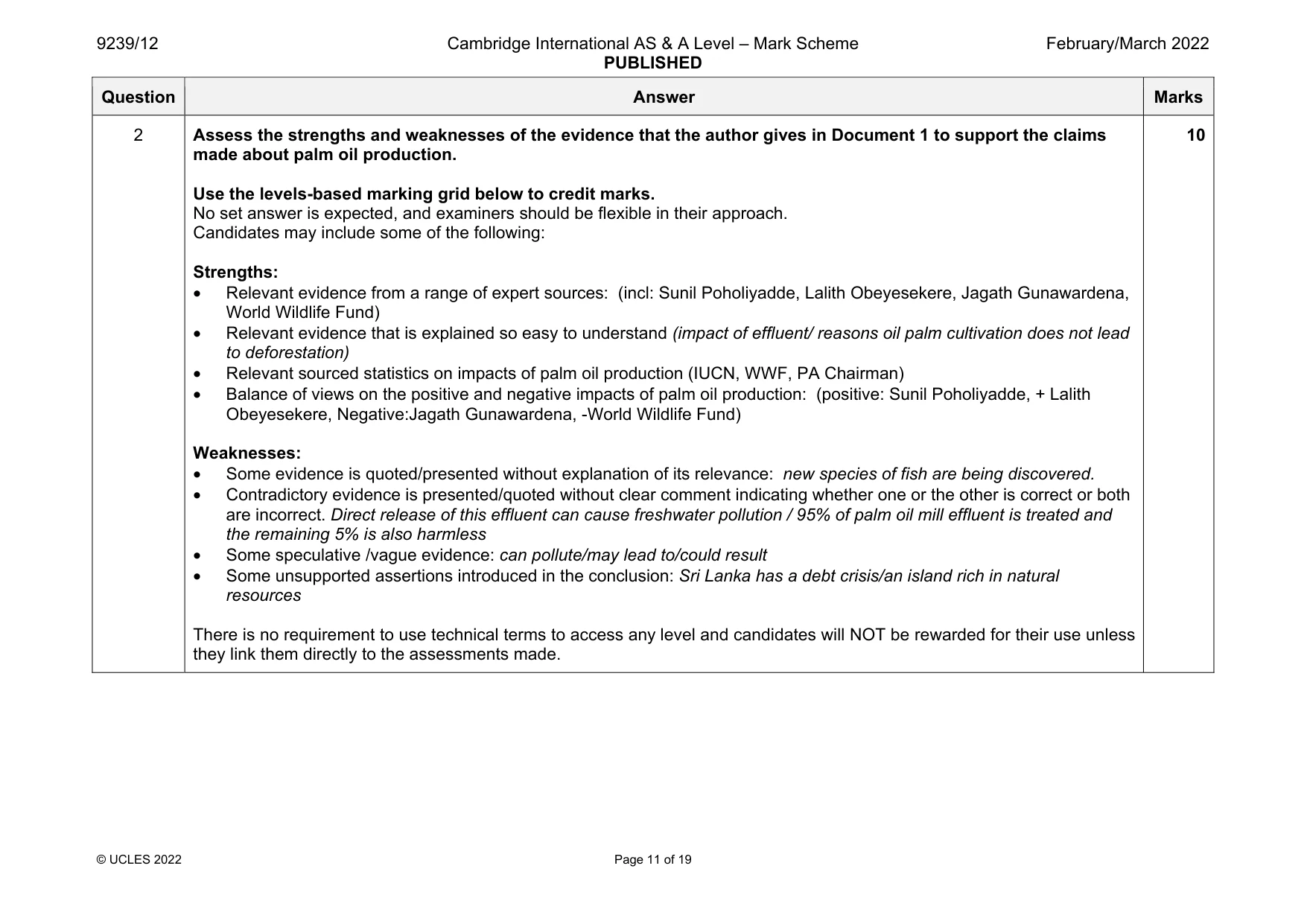 Mark scheme, page 11 of 19