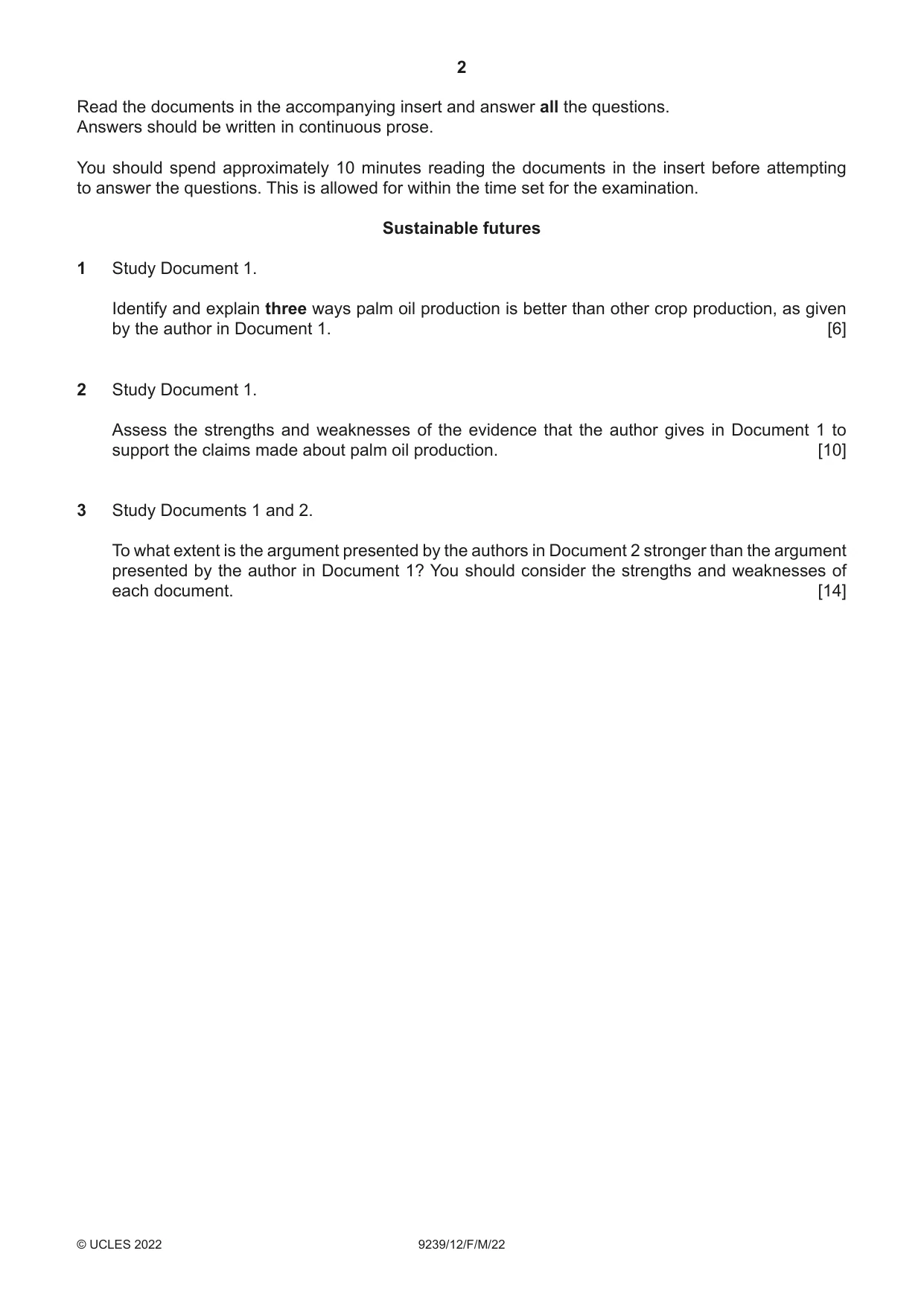 Cambridge A Level Global Perspectives and Research 9239 2022 Feb/March Paper 1 · Variant 2 question paper, page 2 of 4