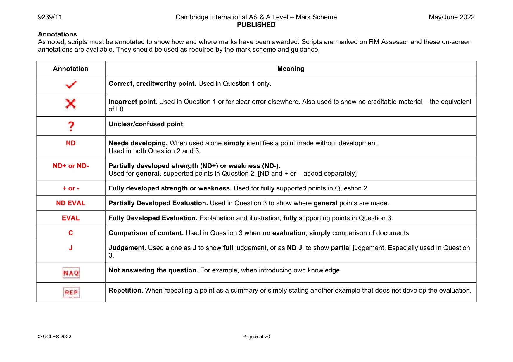 Mark scheme, page 5 of 20