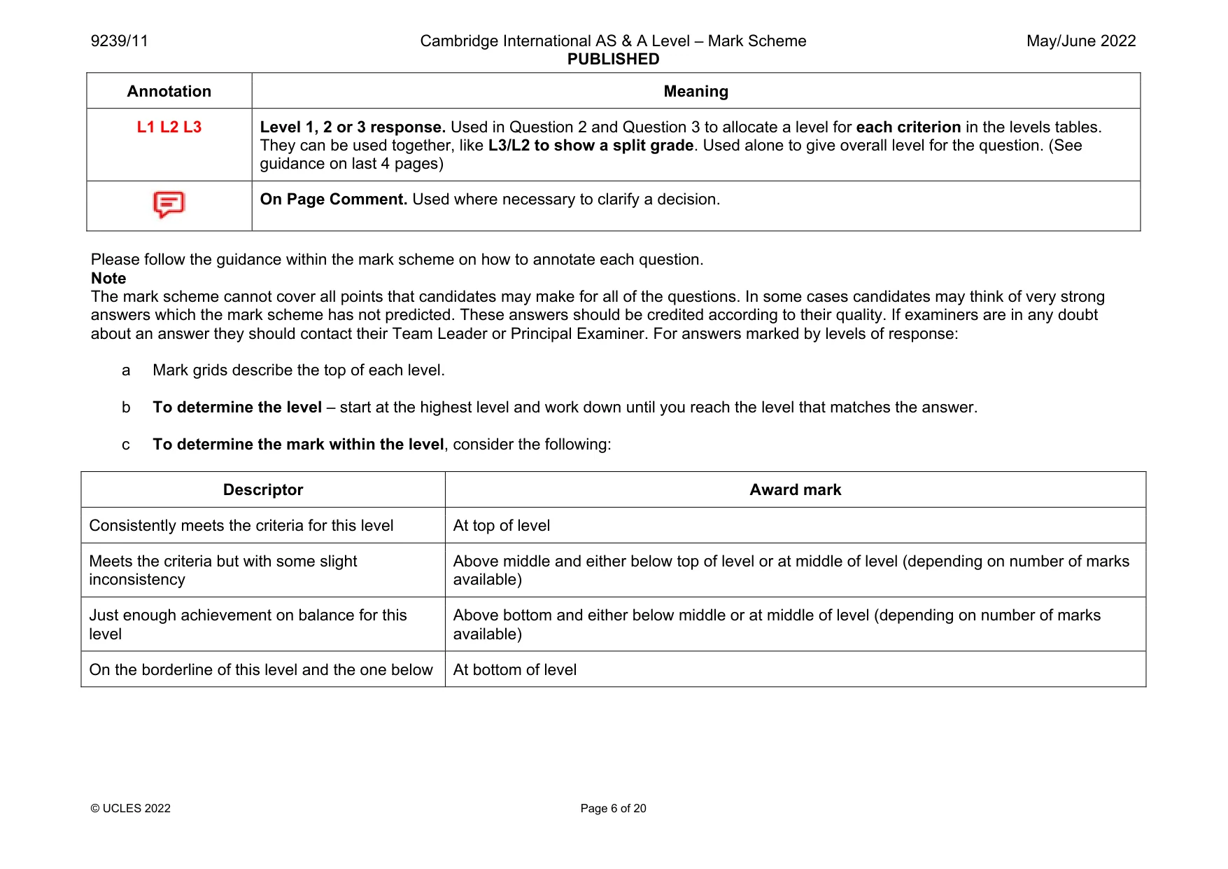 Mark scheme, page 6 of 20