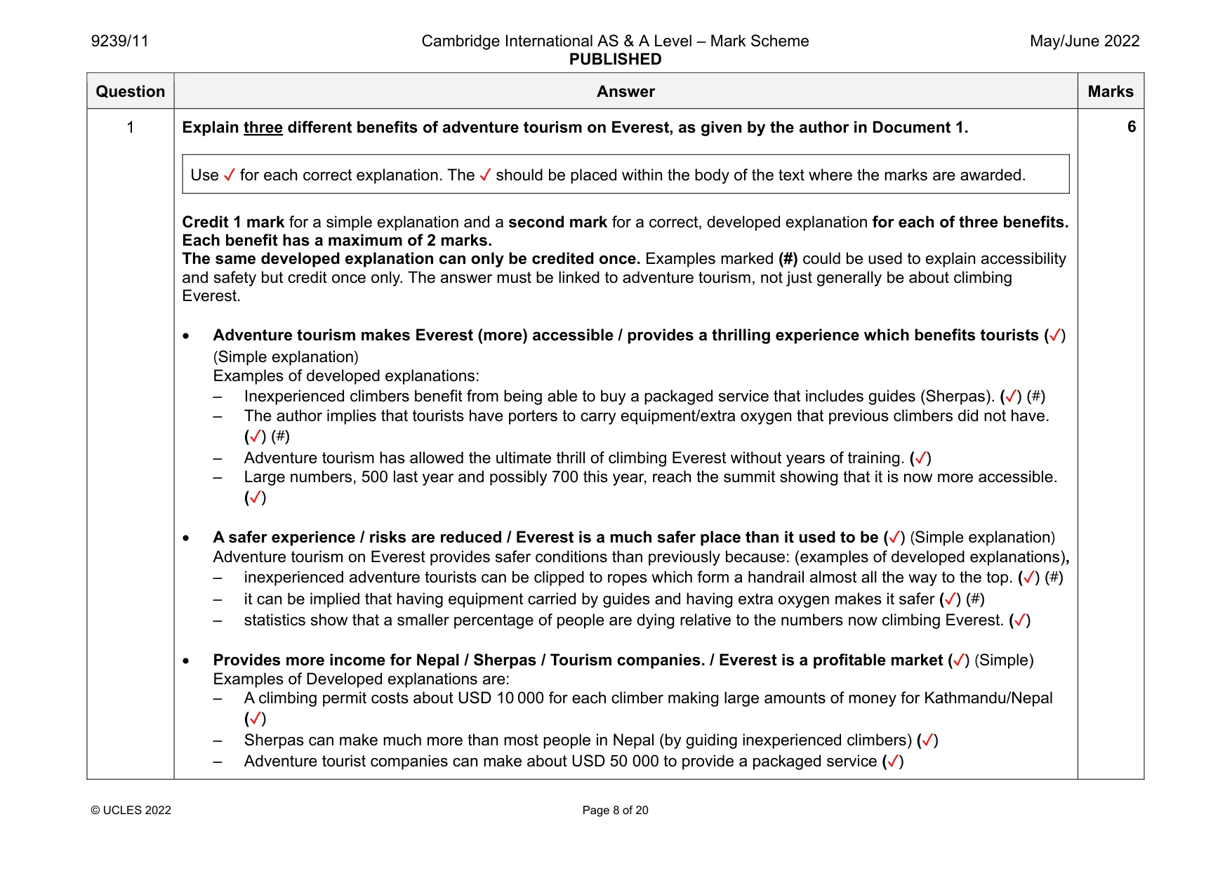 Mark scheme, page 8 of 20