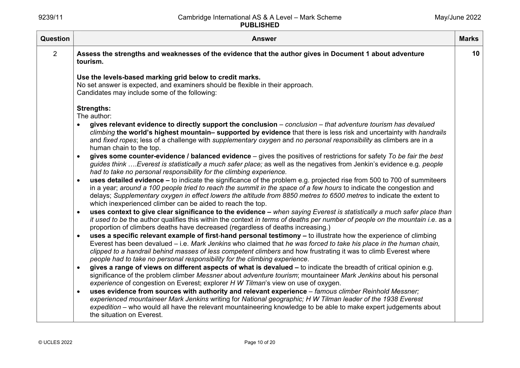 Mark scheme, page 10 of 20