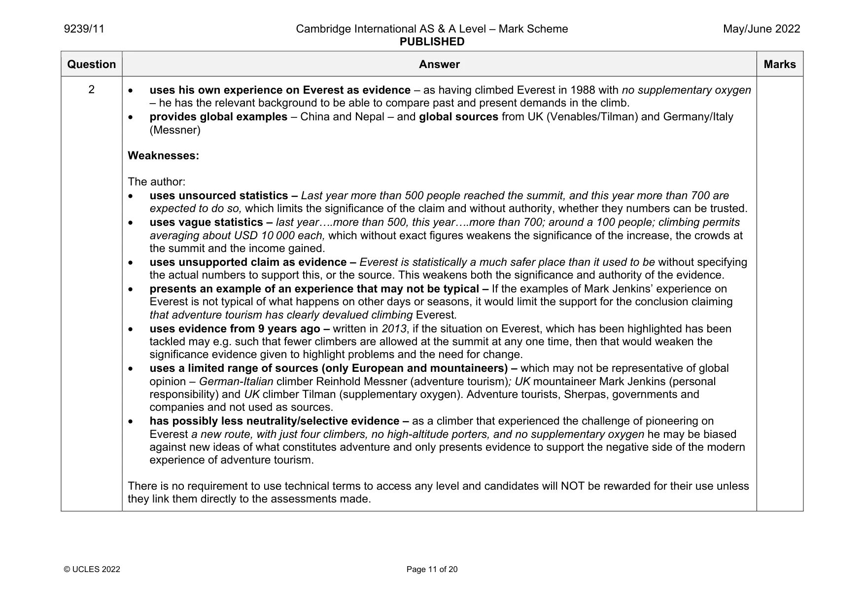 Mark scheme, page 11 of 20