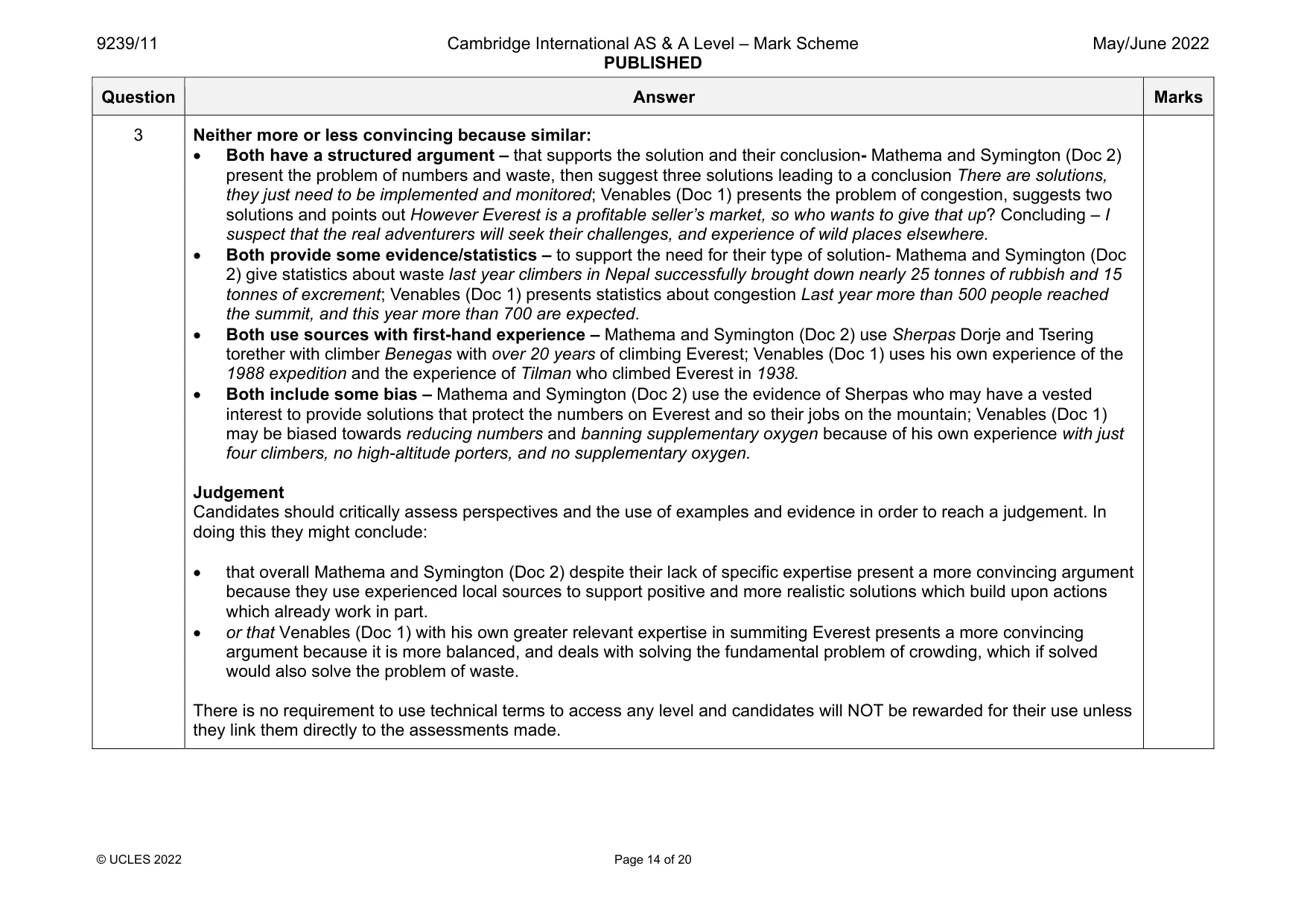 Mark scheme, page 14 of 20