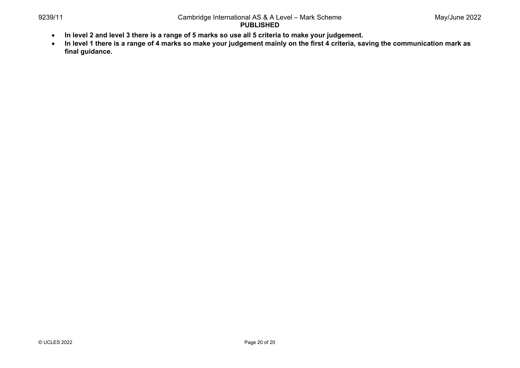 Mark scheme, page 20 of 20