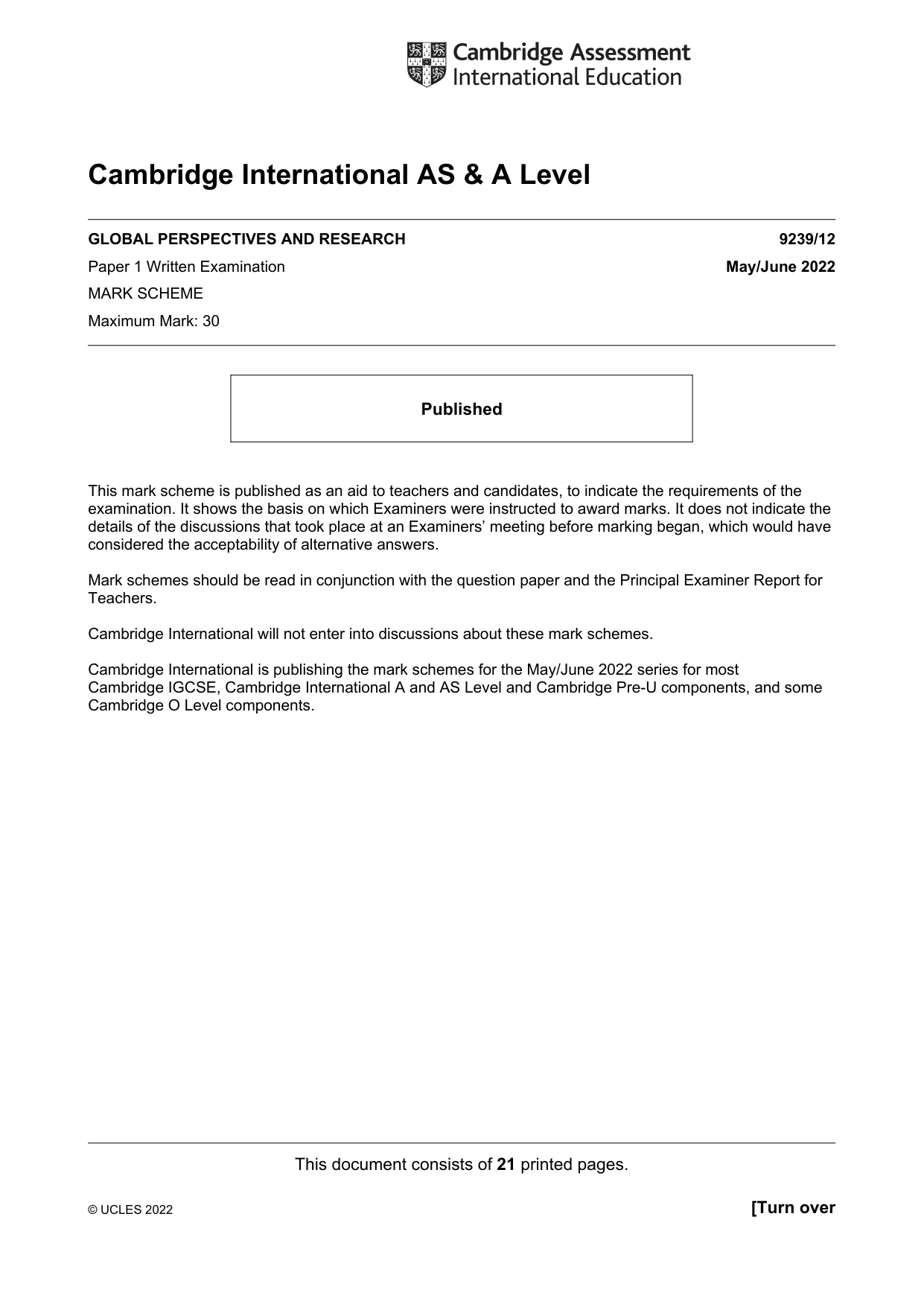 Mark scheme, page 1 of 21