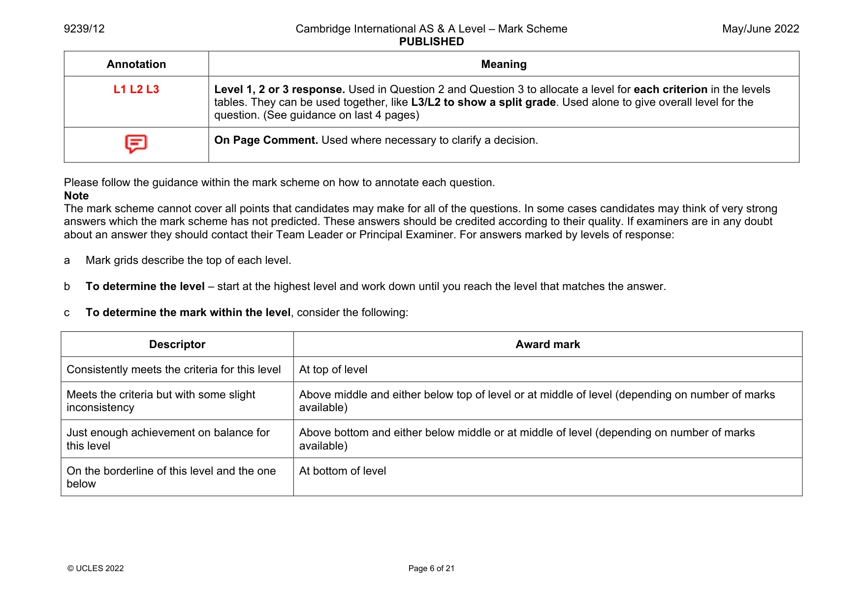 Mark scheme, page 6 of 21