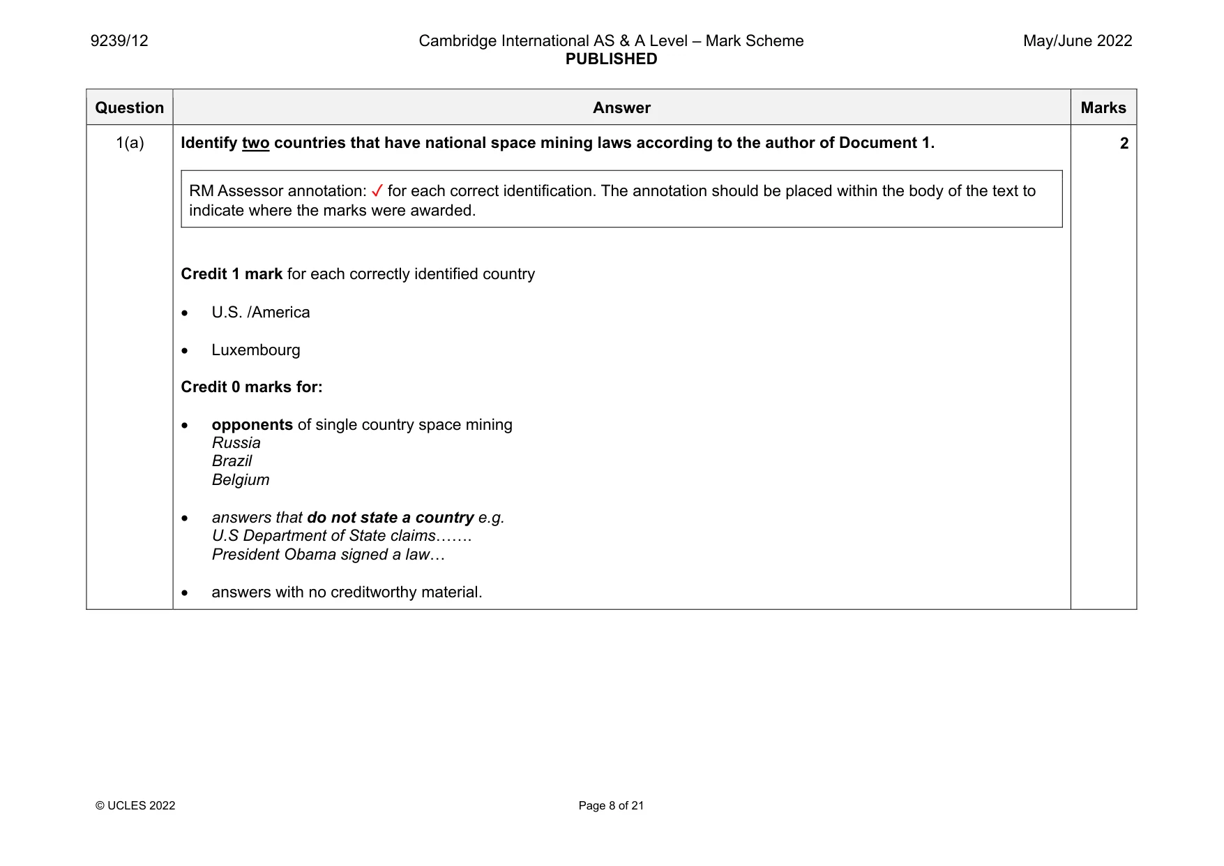 Mark scheme, page 8 of 21