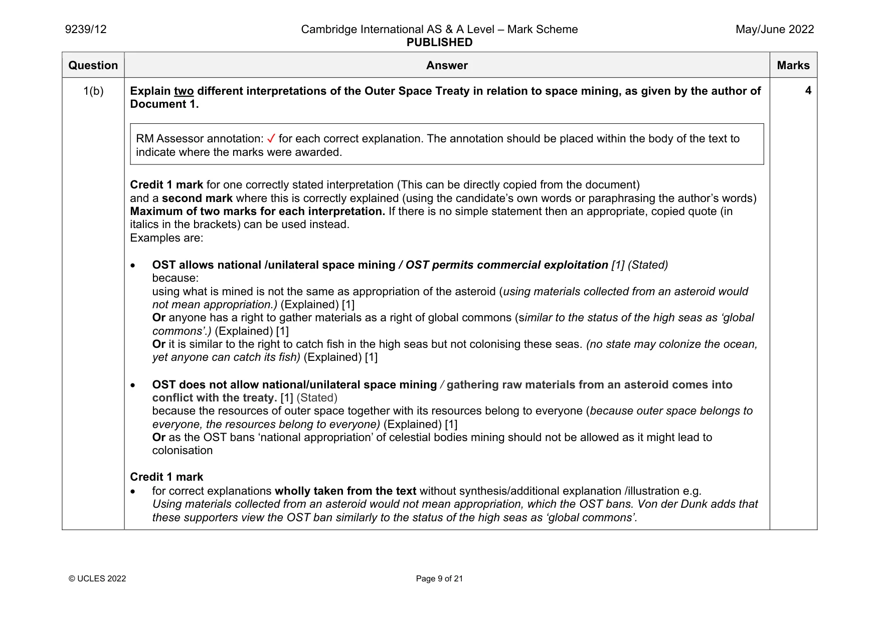 Mark scheme, page 9 of 21