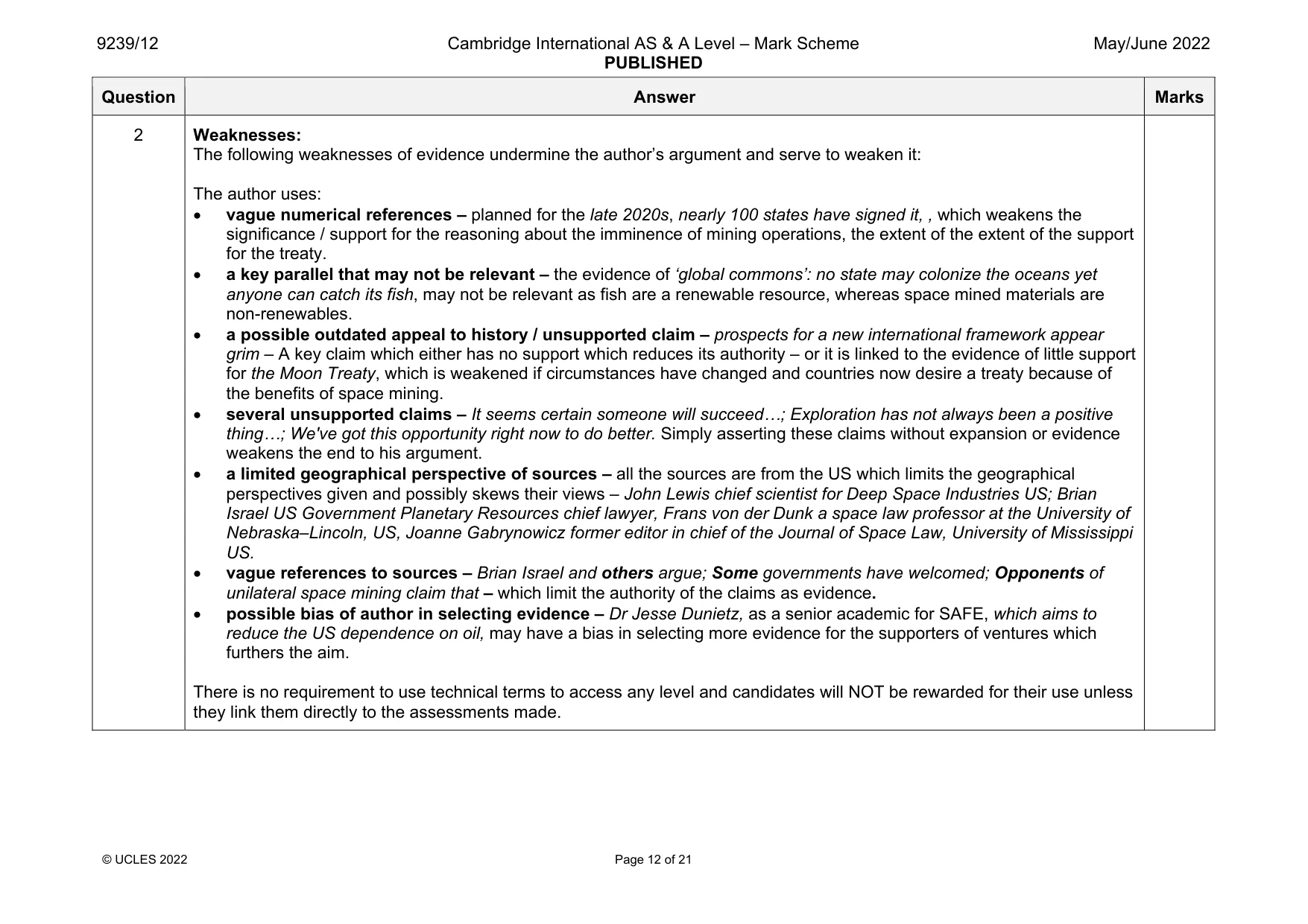 Mark scheme, page 12 of 21