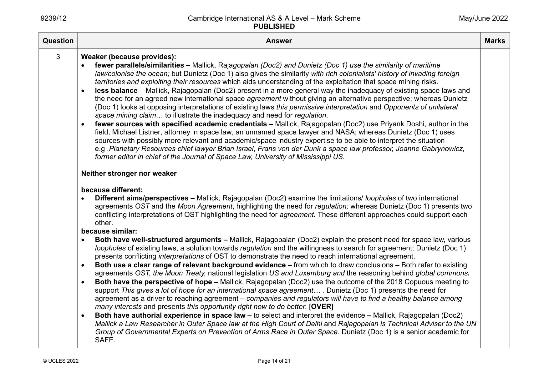 Mark scheme, page 14 of 21