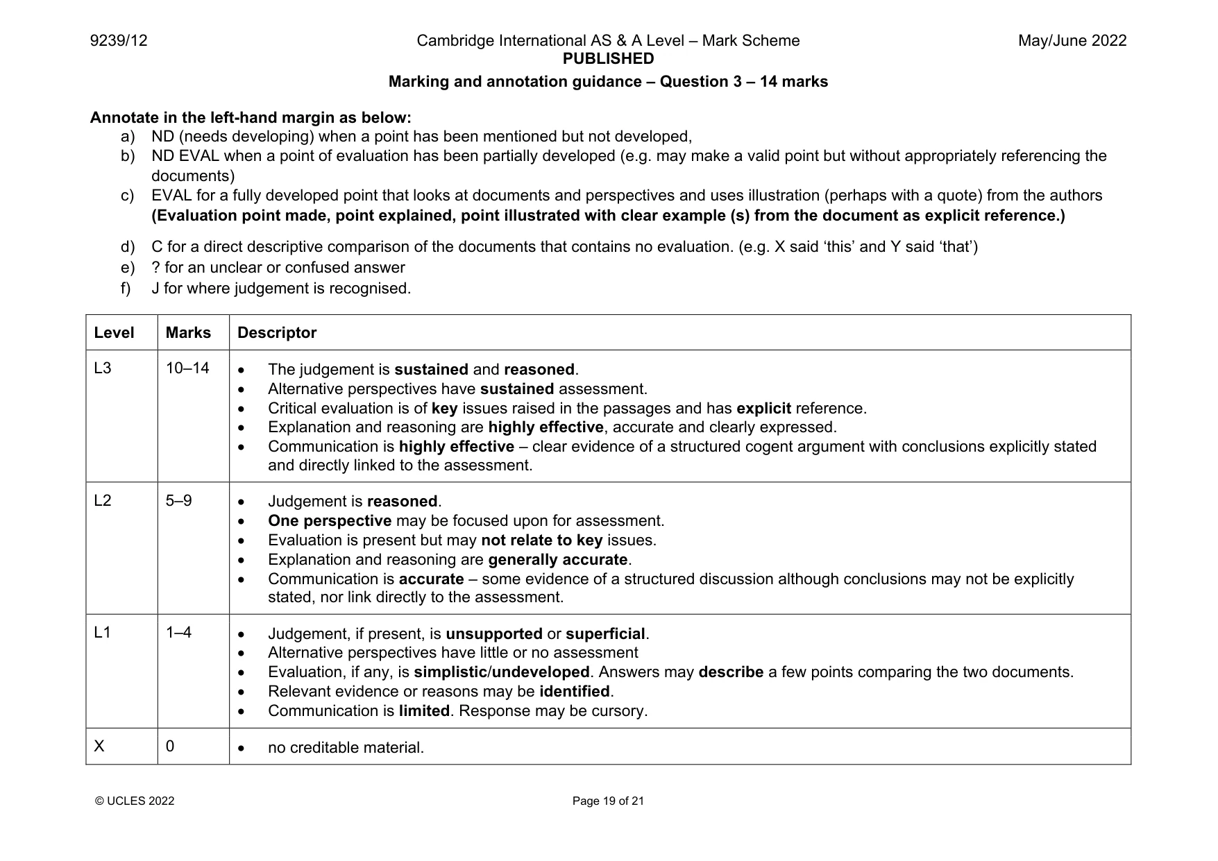 Mark scheme, page 19 of 21