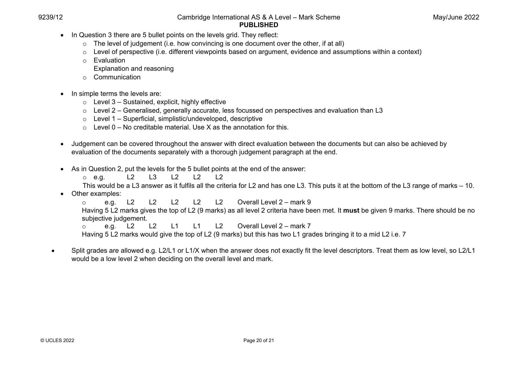 Mark scheme, page 20 of 21
