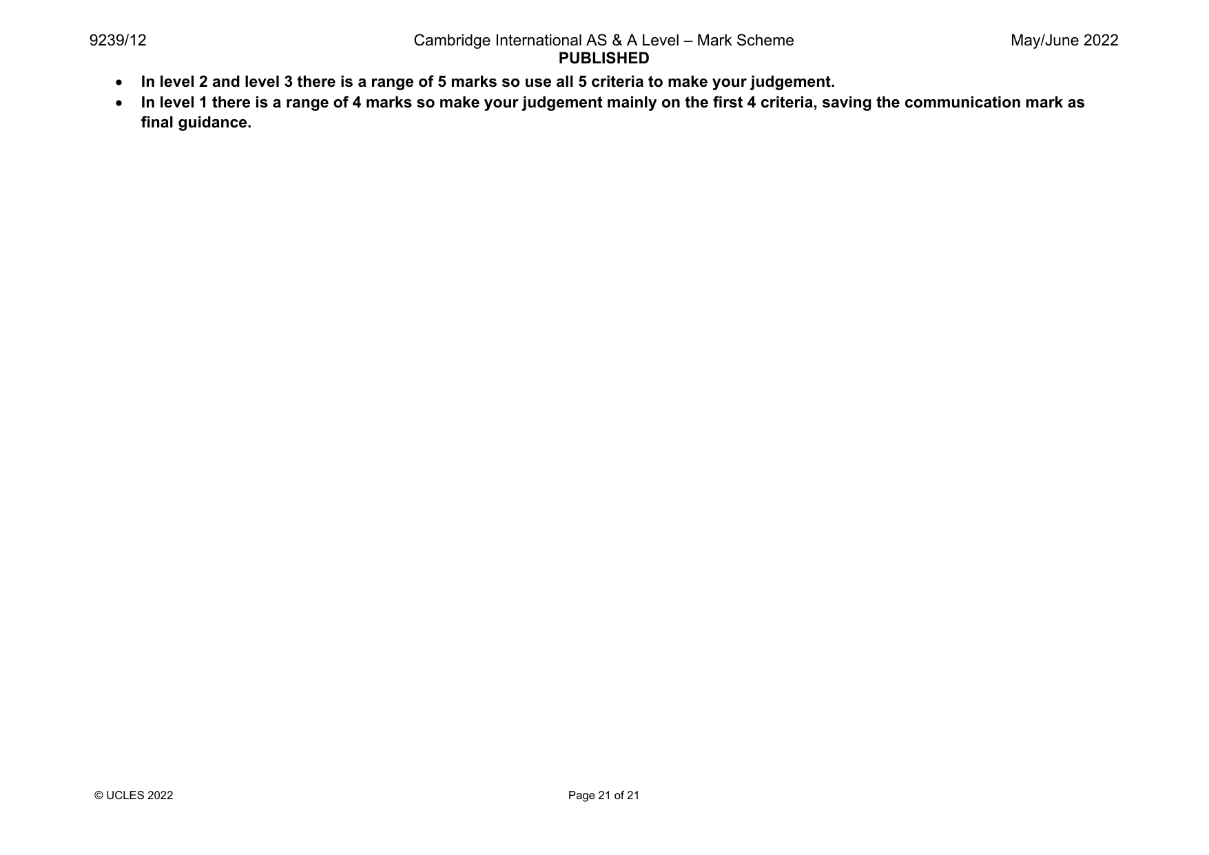 Mark scheme, page 21 of 21